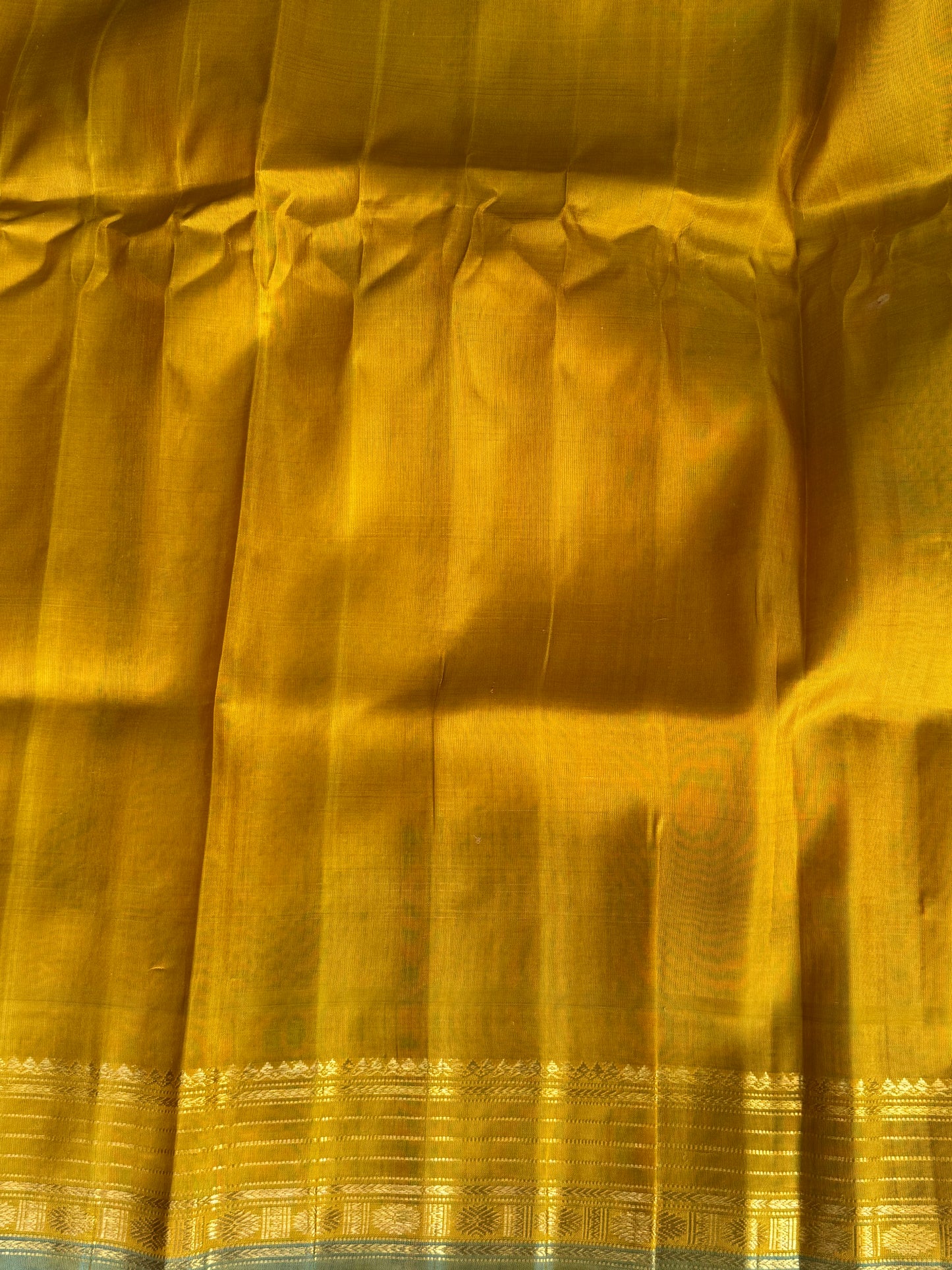 Ice Blue Gadwal Silk Saree with Gold Zari Border — Pure Handloom | Silk Mark Certified