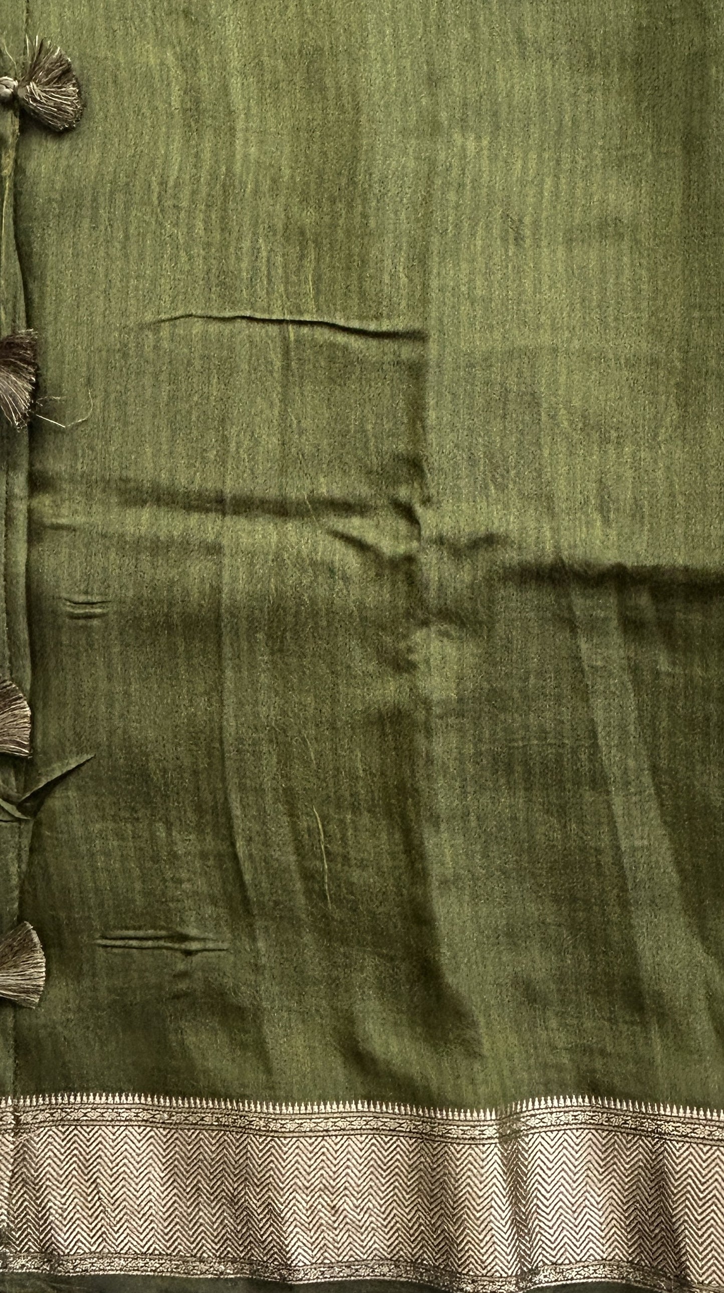 Dola Crepe Saree Light Mehndi Green Colored Elegantly Paired with a Zari Border. - Sampradaya Designer Studio
