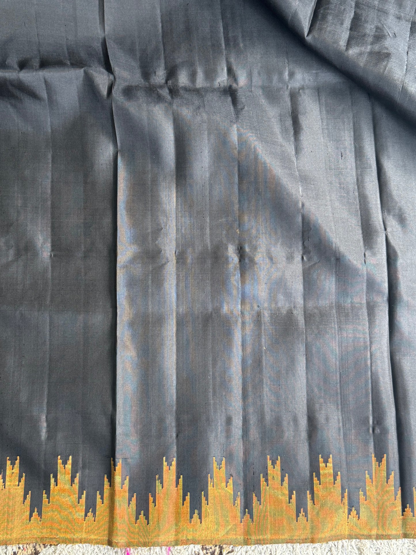 Black Gadwal Silk Saree with Gold Zari Border — Pure Handloom | Silk Mark Certified