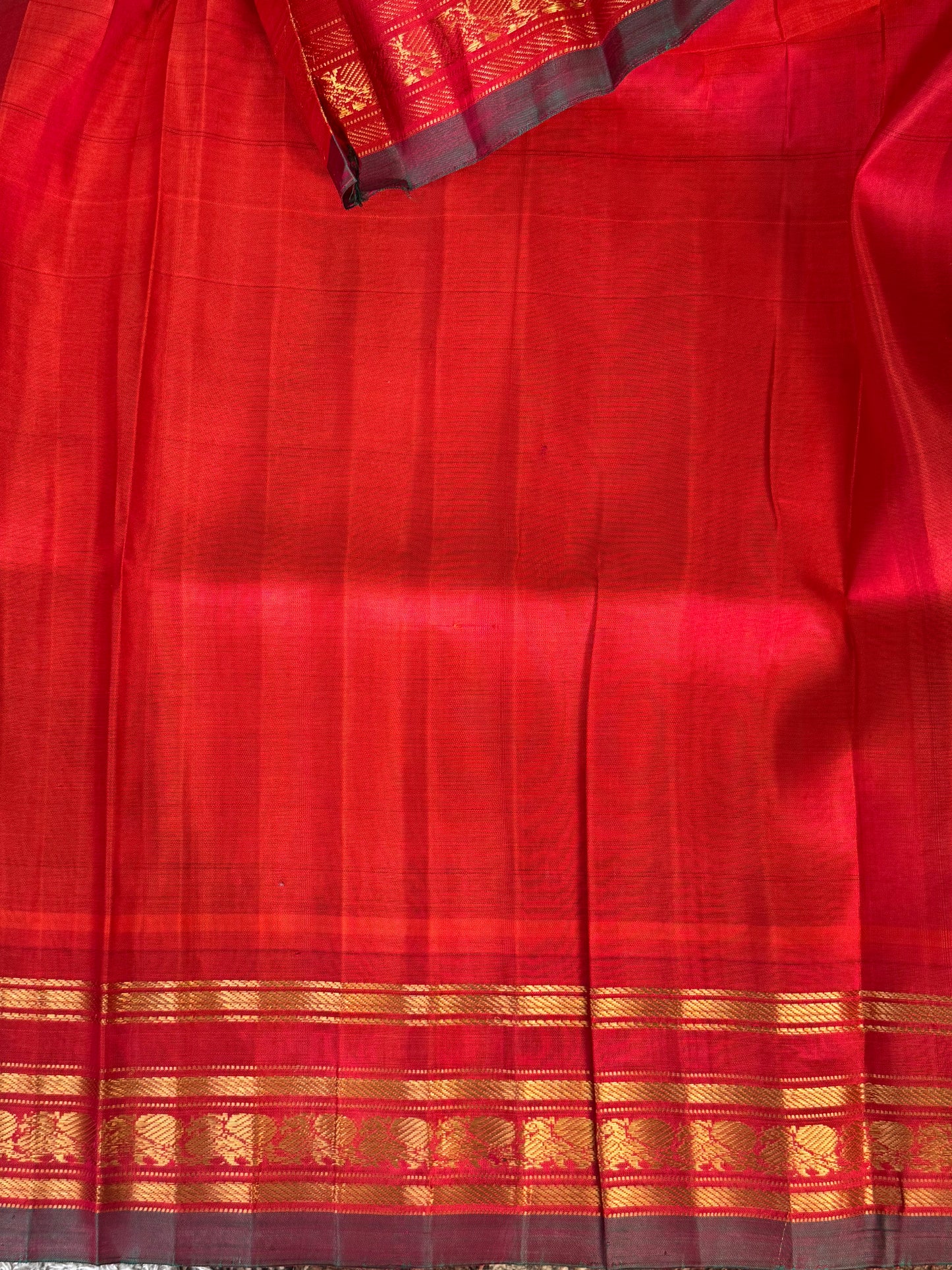 Orange Gadwal Silk Saree with Gold Zari Border — Pure Handloom | Silk Mark Certified