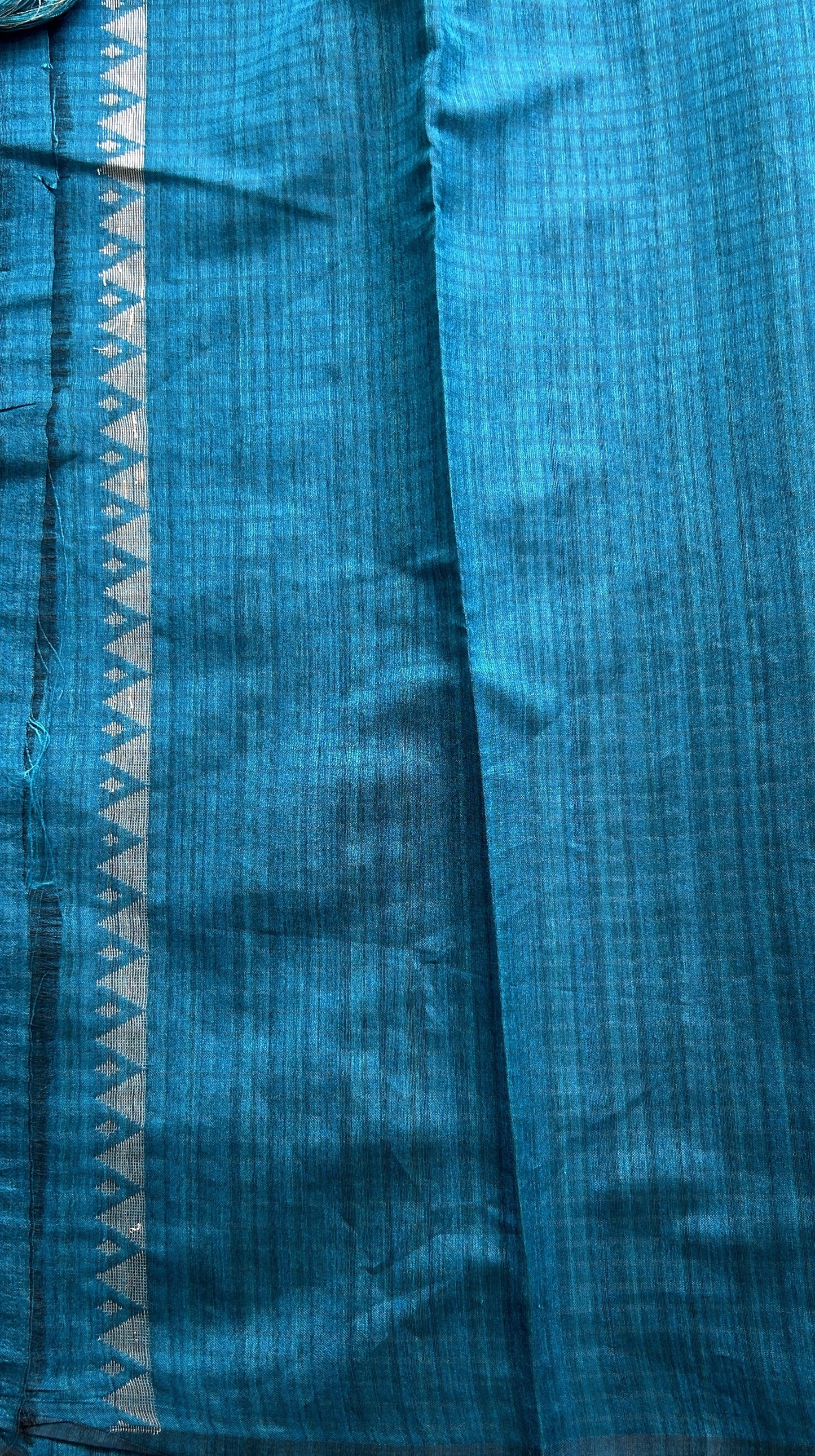 Semi Tussar Saree Peacock Blue Colored complemented with a Borderless. - Sampradaya Designer Studio