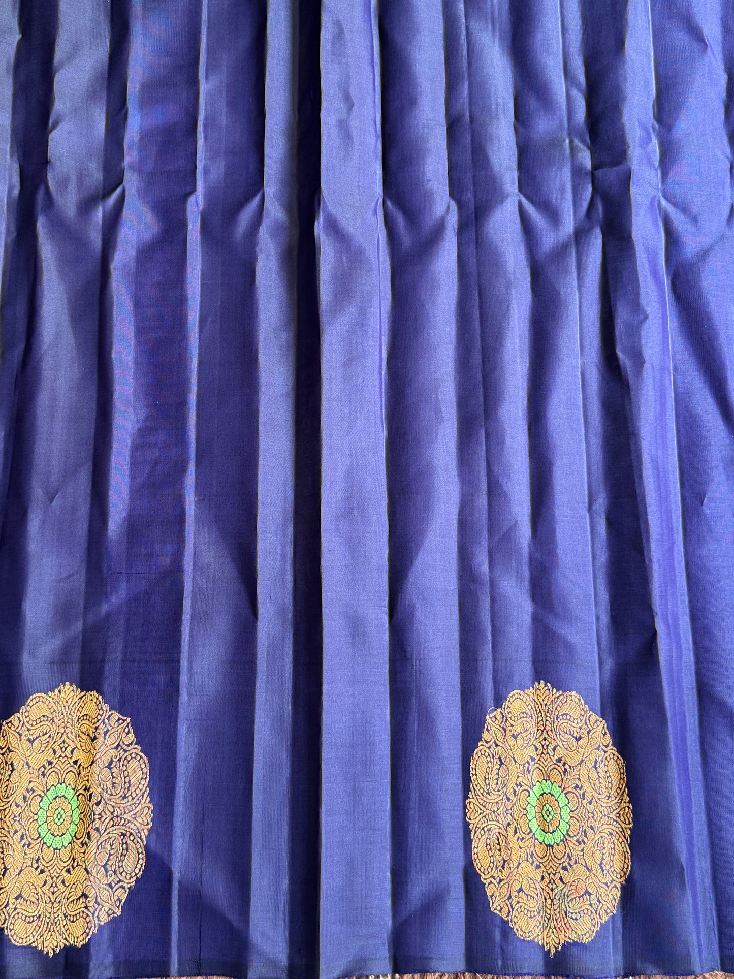 Carbon Blue Gadwal Silk Saree with Gold Zari Border — Pure Handloom | Silk Mark Certified