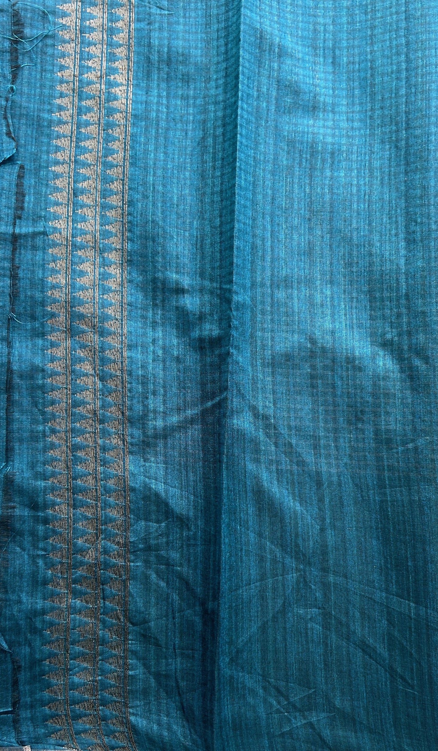Semi Tussar Saree Teal Blue Colored complemented with a Borderless. - Sampradaya Designer Studio
