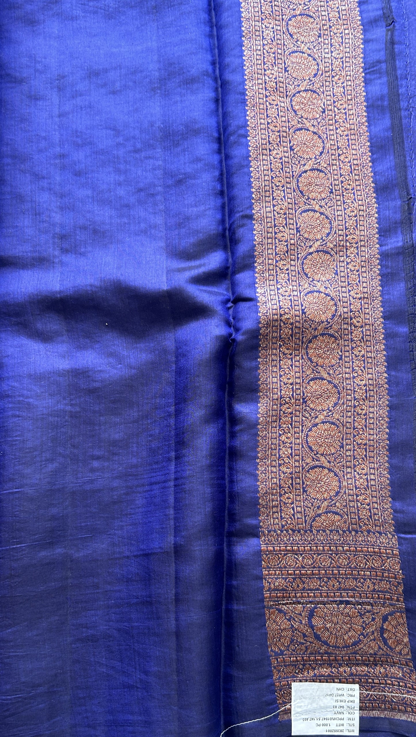 Raw Mango or Pooniya Silk Saree Ink Blue Colored Complemented With a Zari Border - Sampradaya Designer Studio