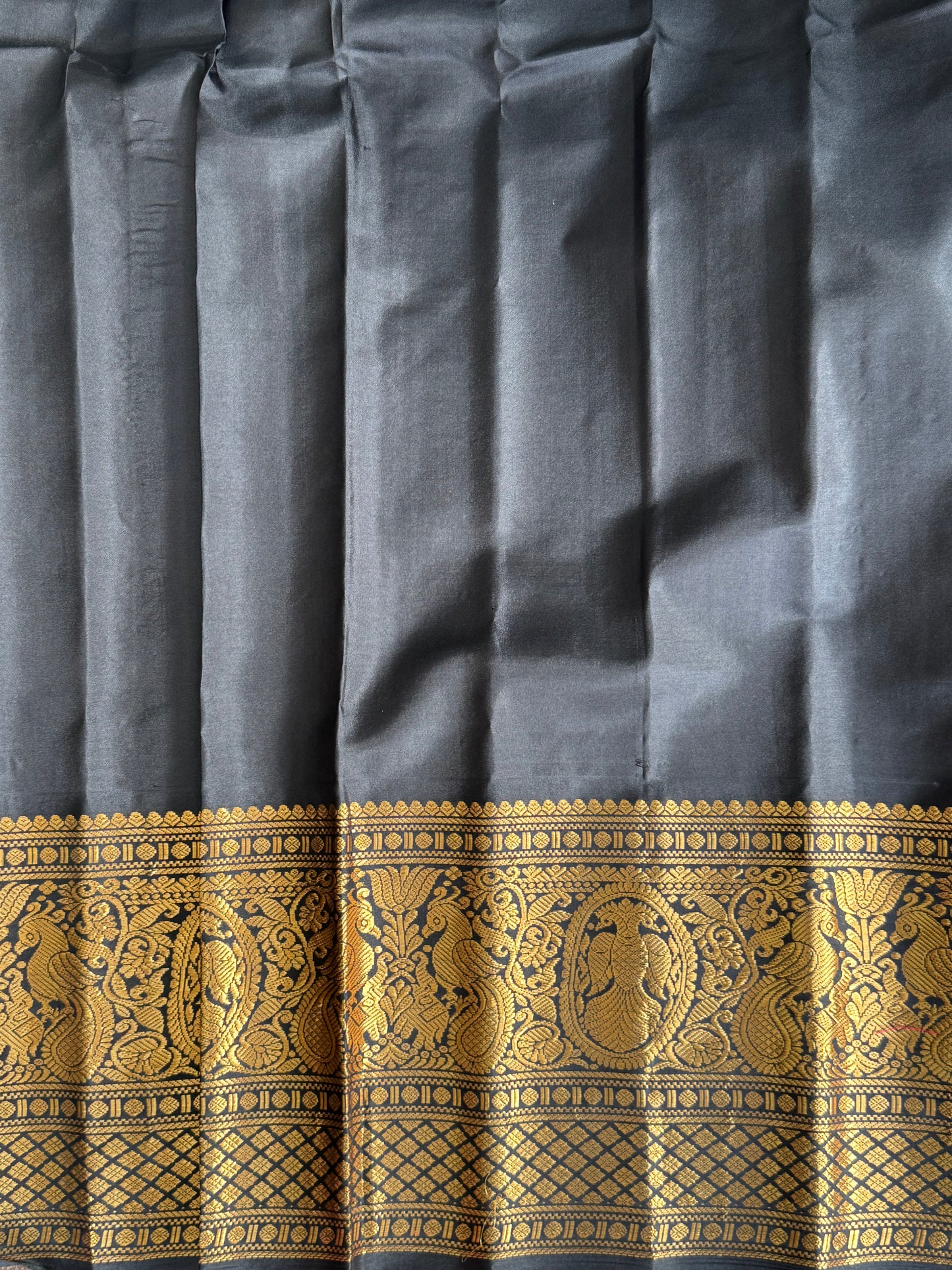 Black Gadwal Pure Silk Saree (Powerloom) With Gold Zari Border — Silk Mark Certified - Sampradaya Designer Studio
