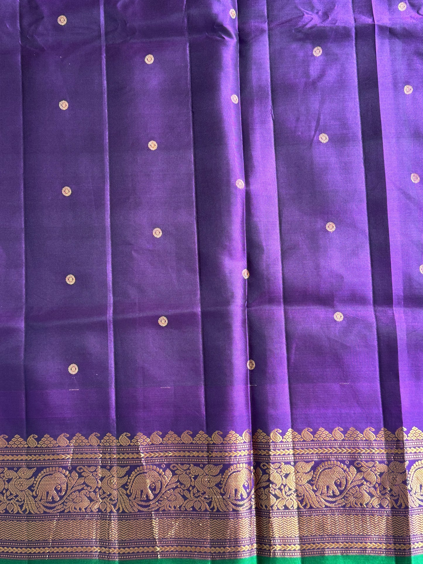 Blue Gadwal Pure Silk Saree (Powerloom) With Gold Zari Border — Silk Mark Certified - Sampradaya Designer Studio