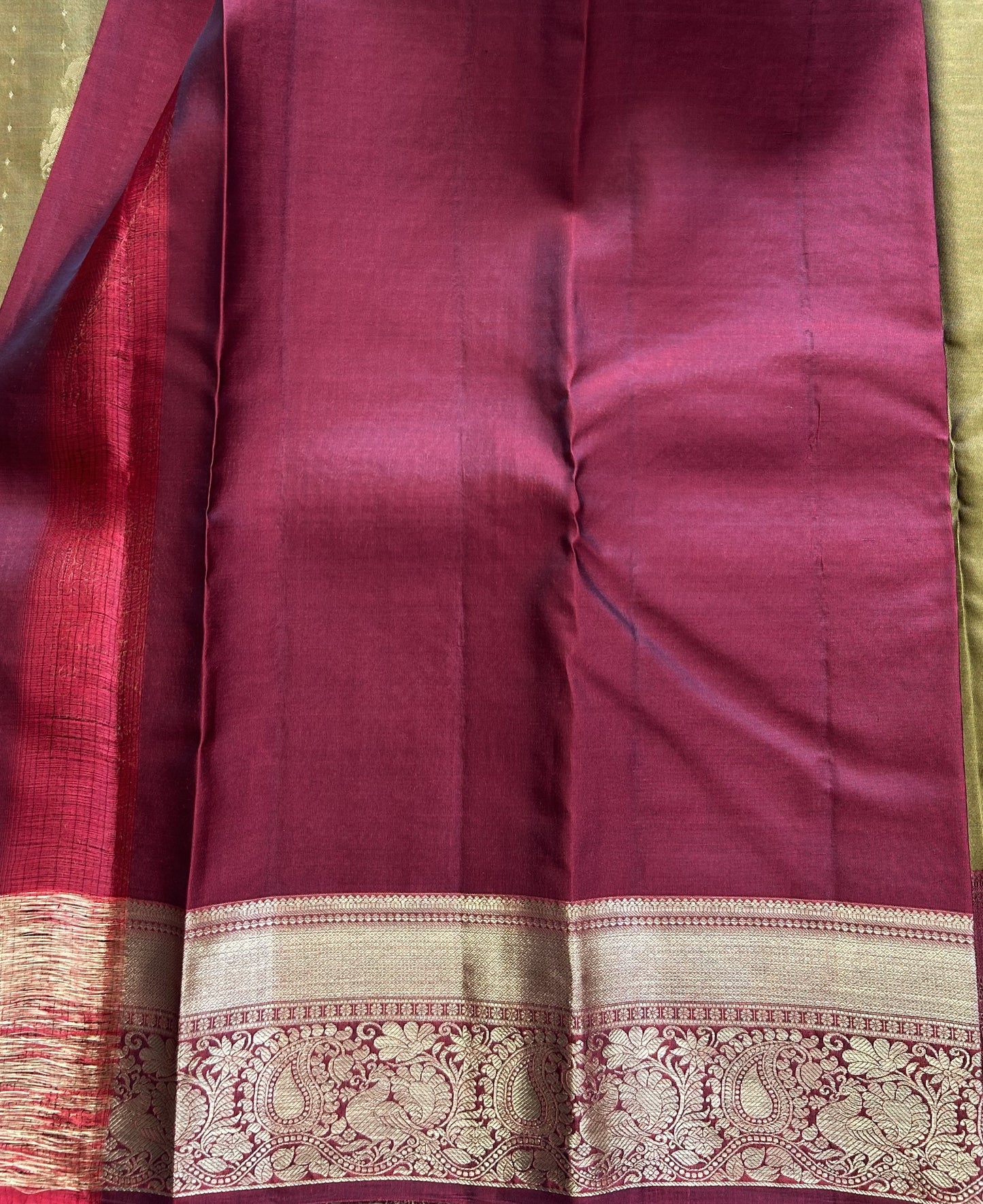 Kanjivaram Silk Saree - Green with Gold Zari Border ( Powerloom) | Affordable Luxury