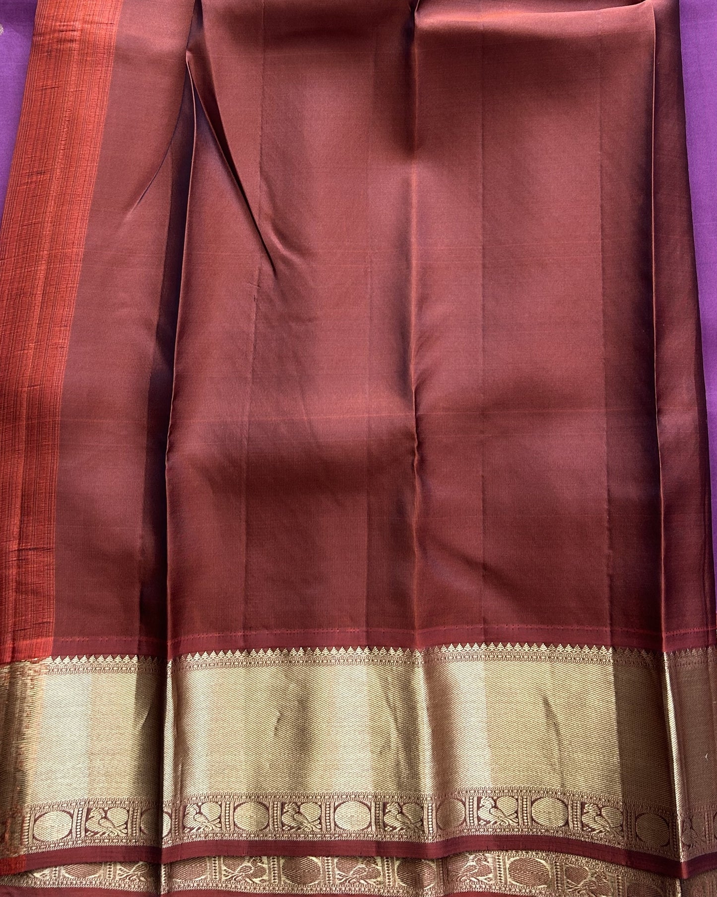 Kanjivaram Silk Saree - Purple with Gold Zari Border ( Powerloom) | Affordable Luxury