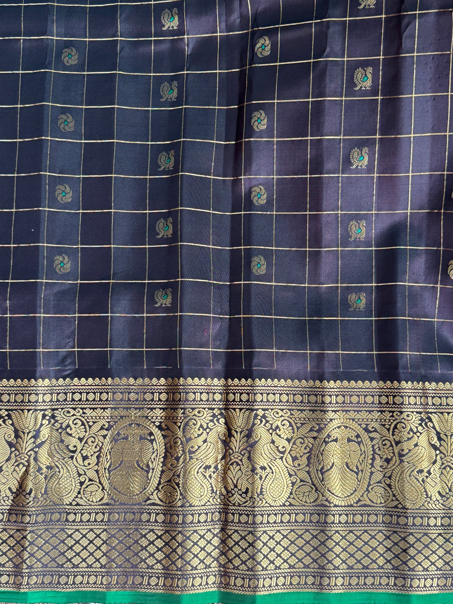Brown Gadwal Pure Silk Saree (Powerloom) With Gold Zari Border — Silk Mark Certified - Sampradaya Designer Studio