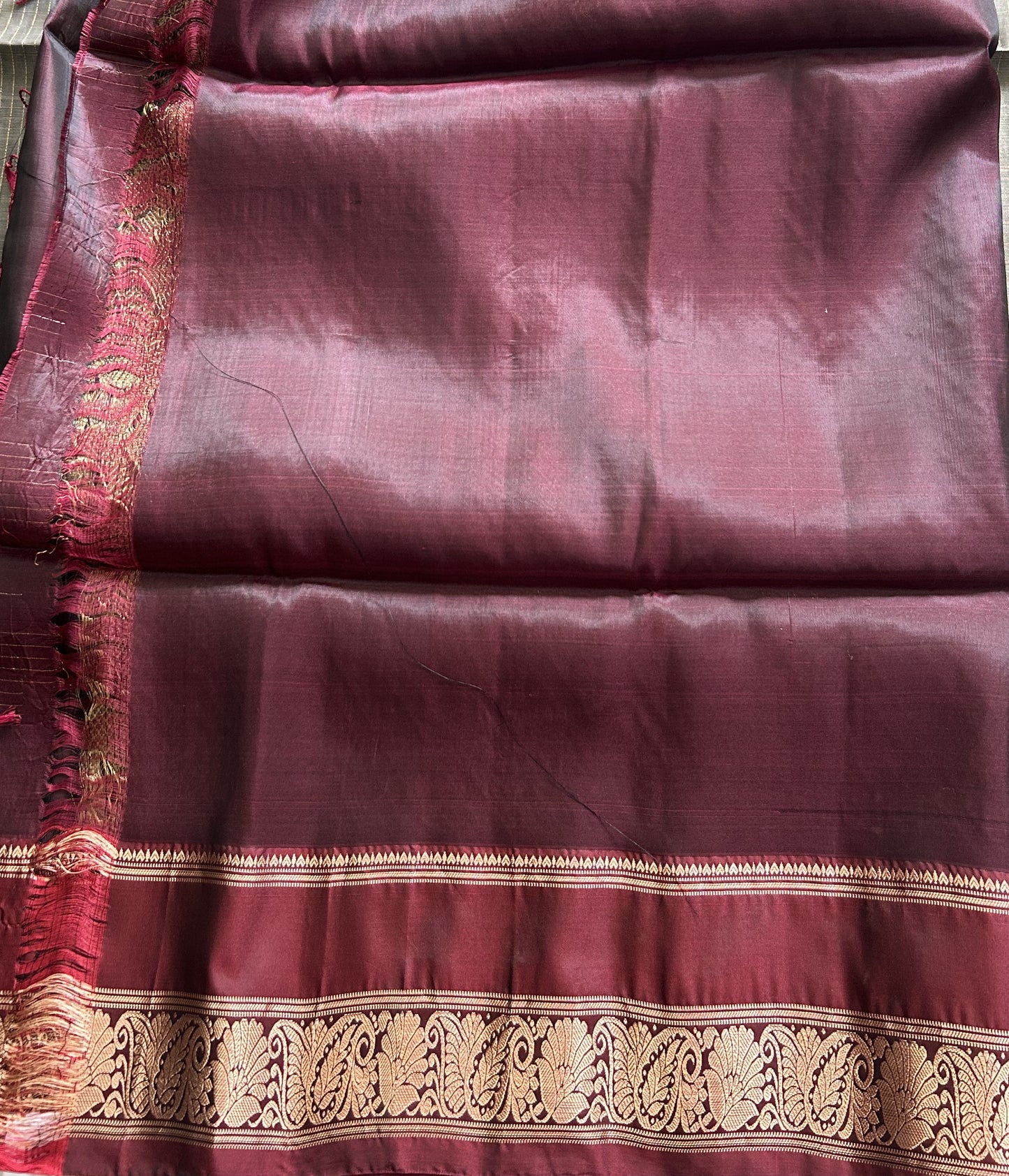 Kanjivaram Silk Saree - Gray with Gold Zari Border ( Powerloom) | Affordable Luxury