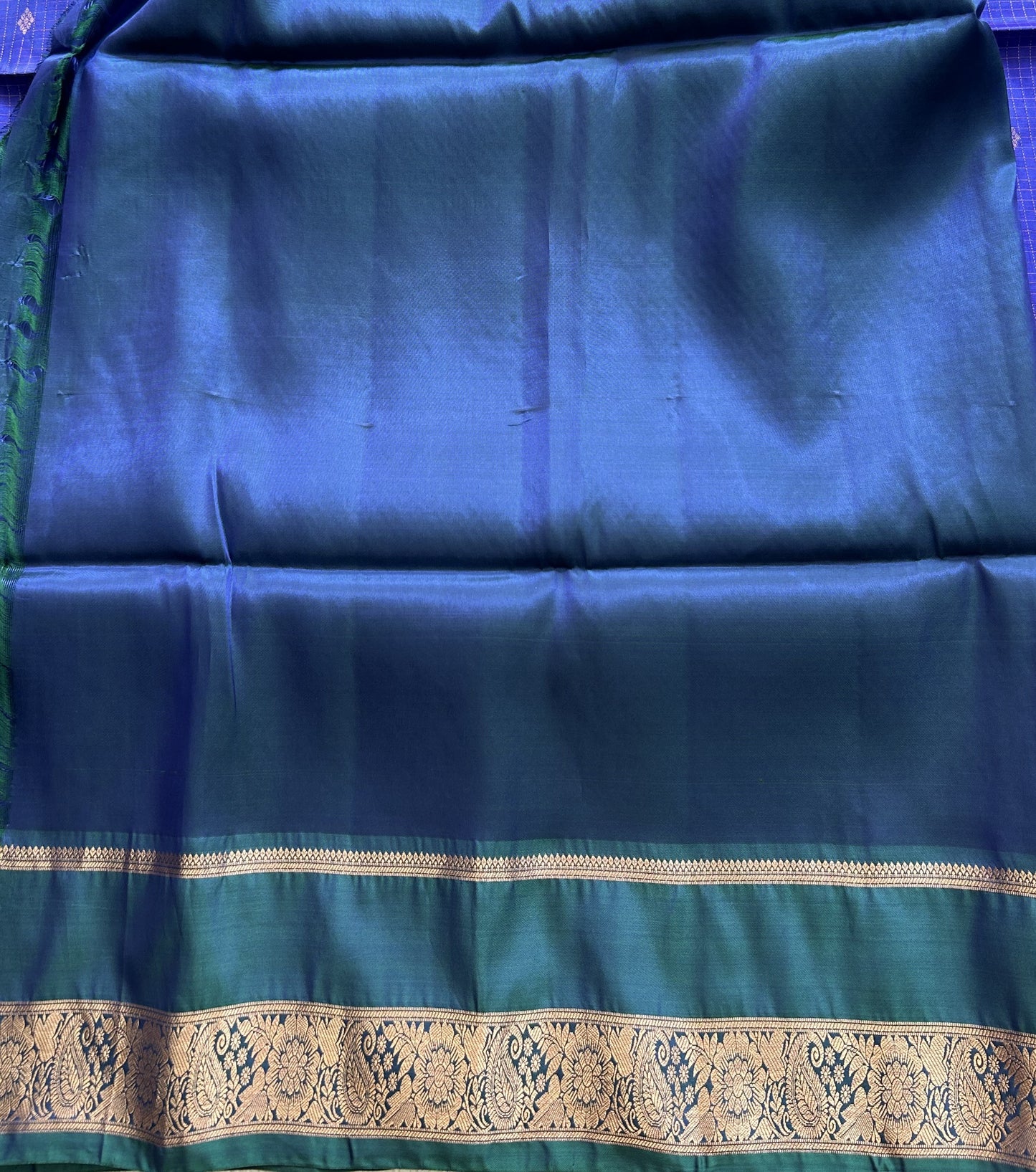 Kanjivaram Silk Saree - Blue with Gold Zari Border ( Powerloom) | Affordable Luxury