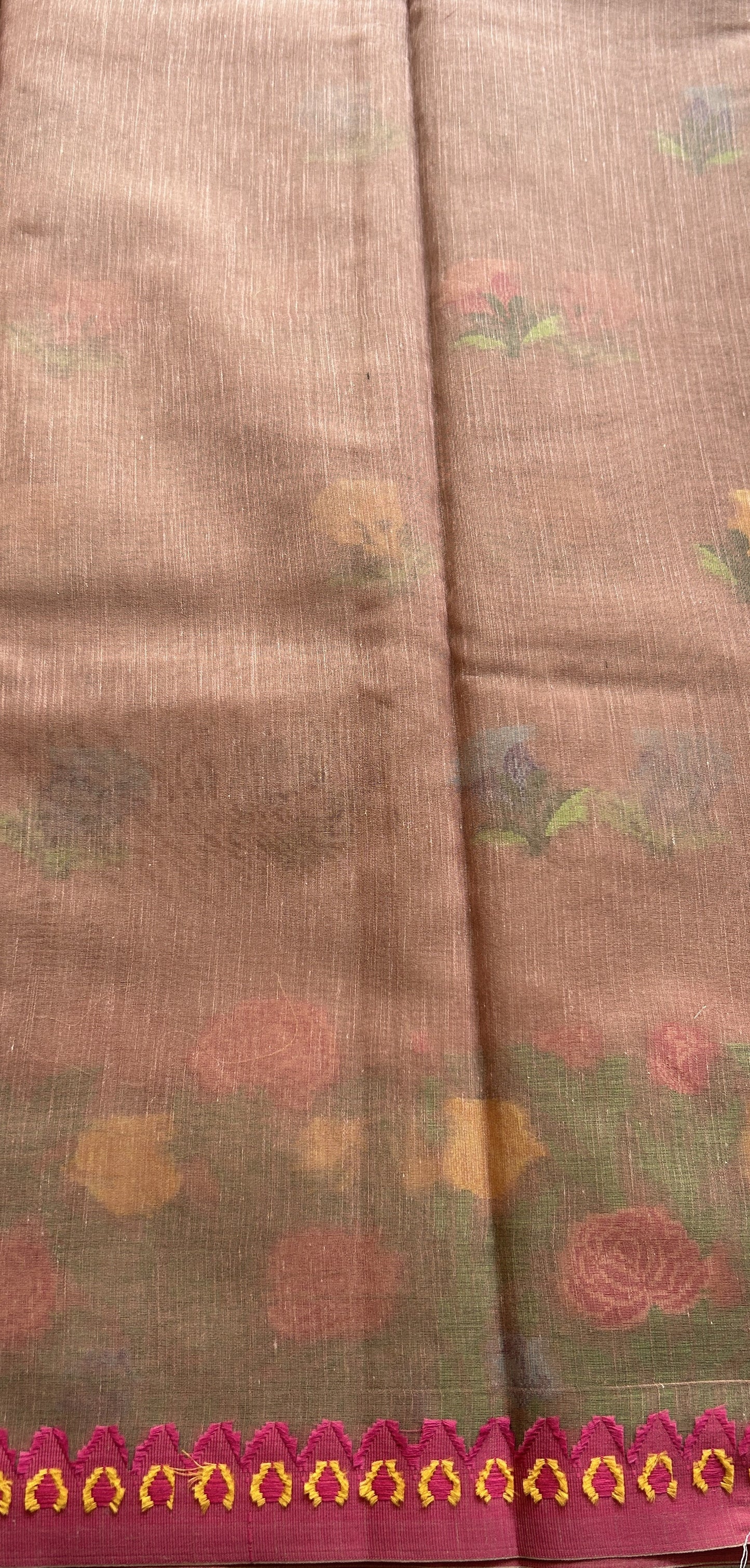 Semi Tussar Saree Onion Pink Colored Complemented with a Thread Border. - Sampradaya Designer Studio