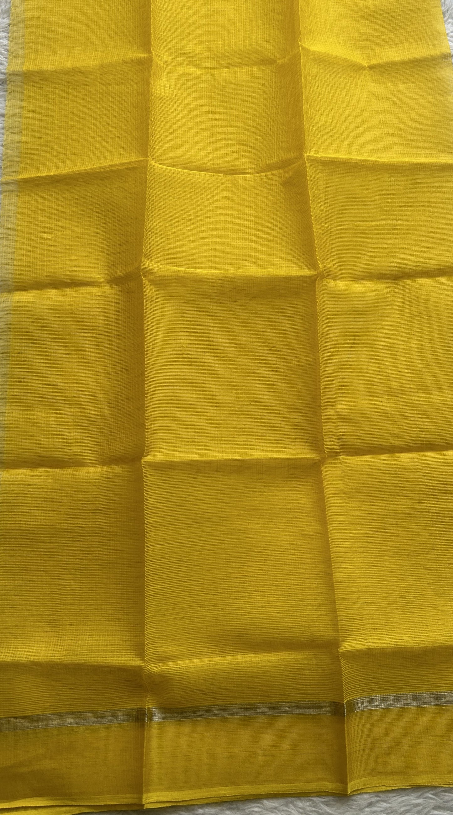 Pure Zarikota Saree Cream Colored Complemented with a Yellow Zari border. - Sampradaya Designer Studio