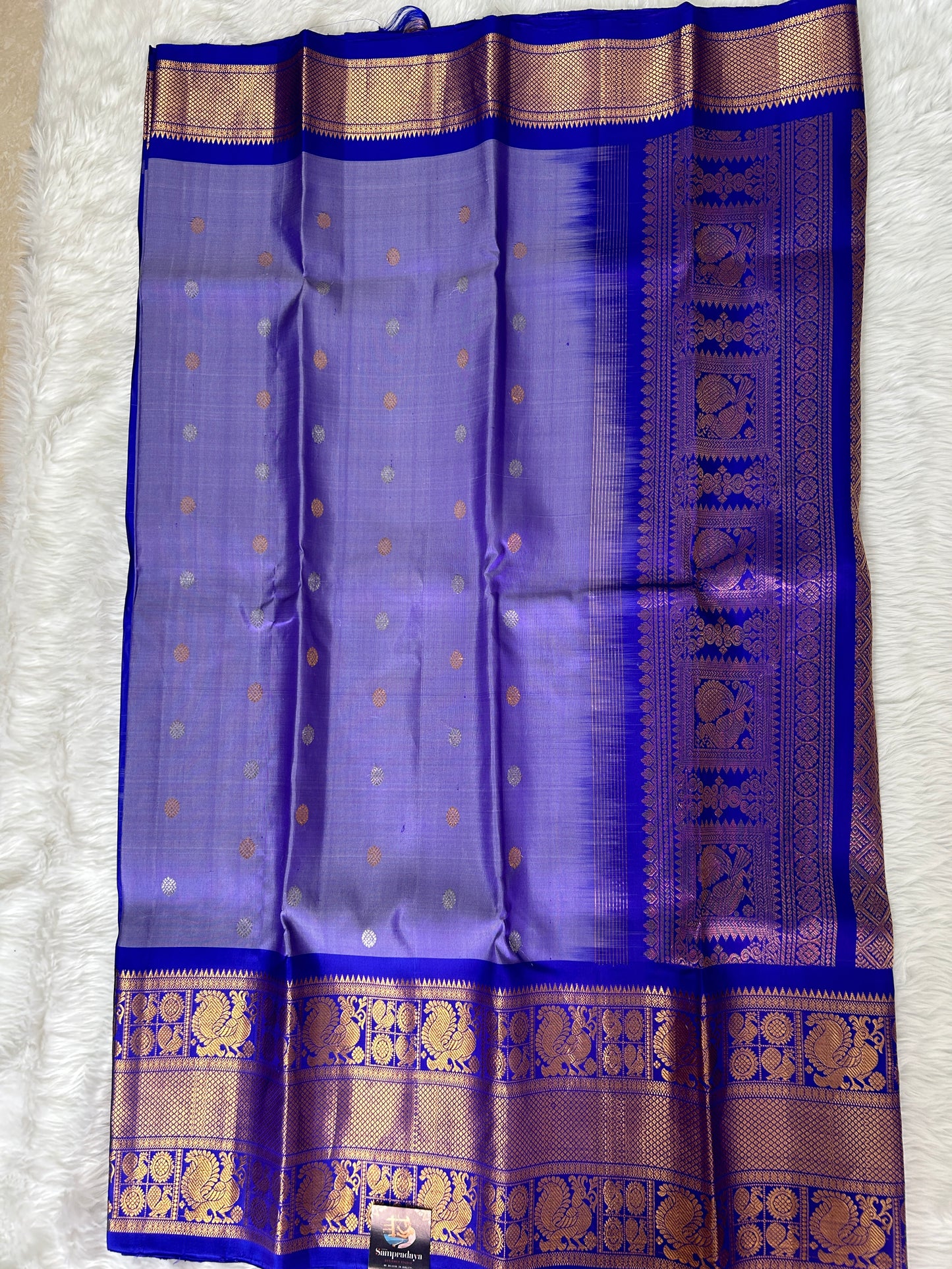 Gadwal Pattu Saree Lite Blue Colored Complemented With a Pattu Royal Blue Border - Sampradaya Designer Studio