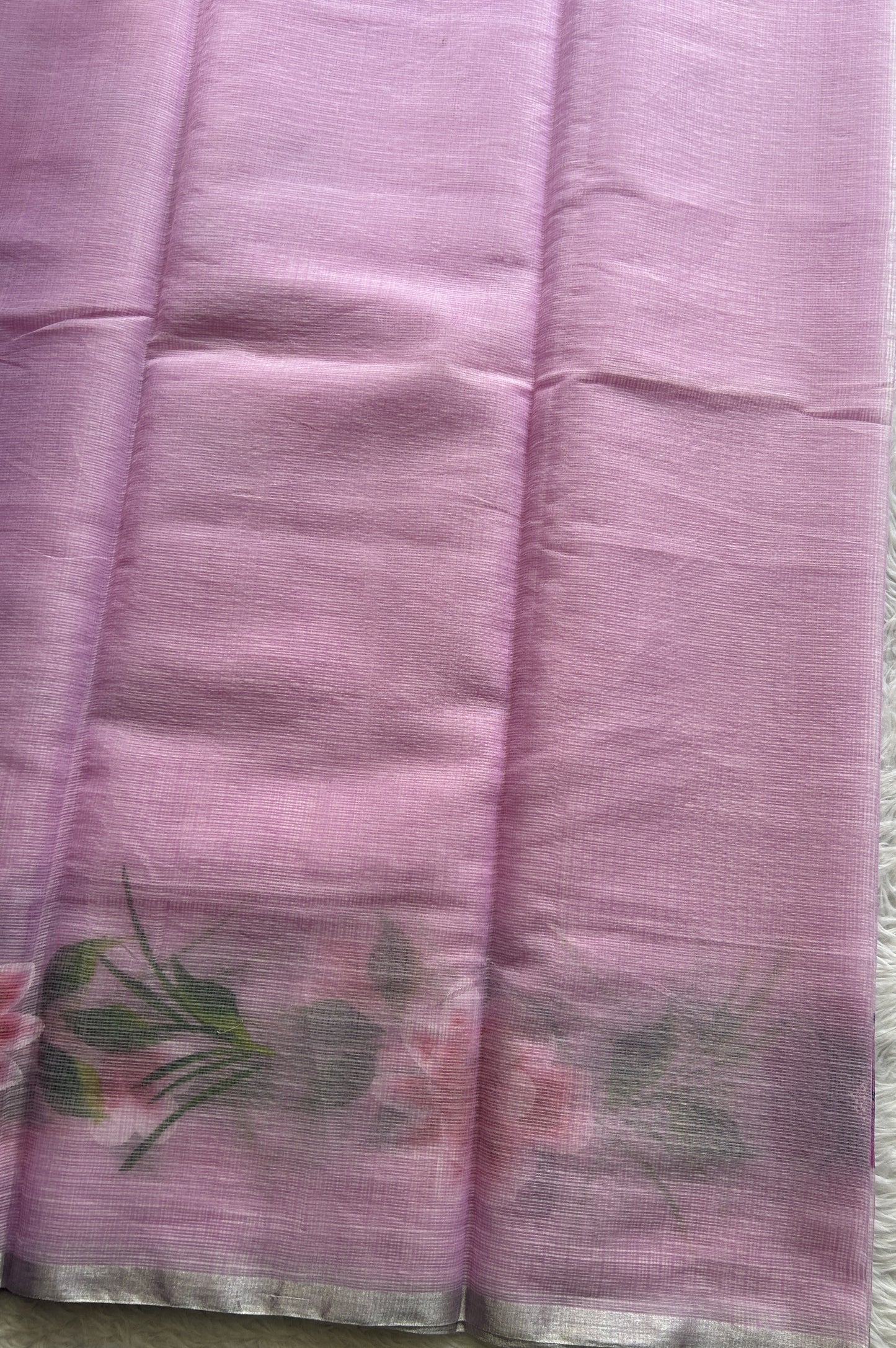 Cotton Kota Hand Painted Saree Lavender Colored Complemented with a Borderless. - Sampradaya Designer Studio