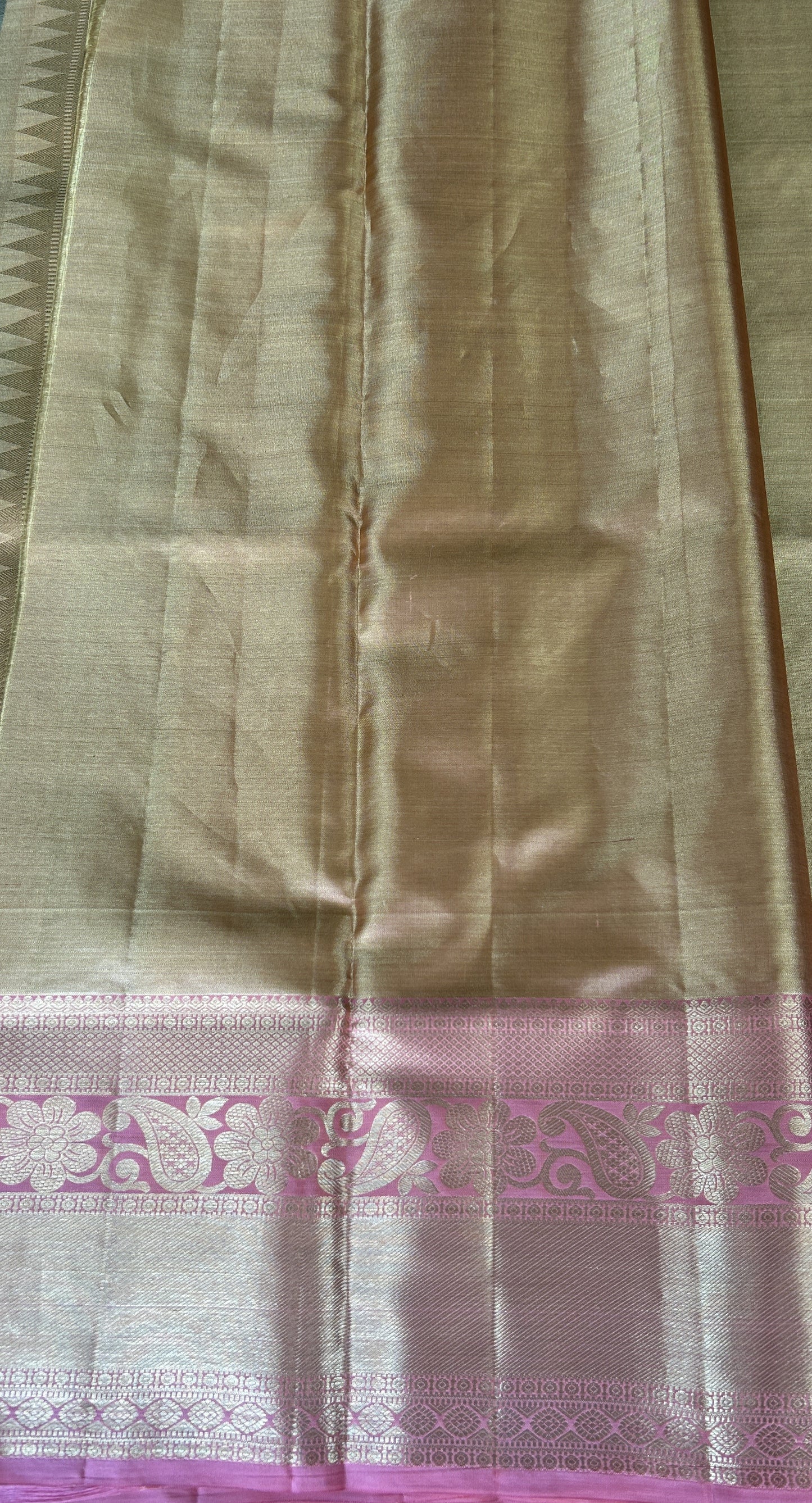 Kanjivaram Bridal Silk Saree Sea Blue colored complemented with a Peach Color Zari border. - Sampradaya Designer Studio