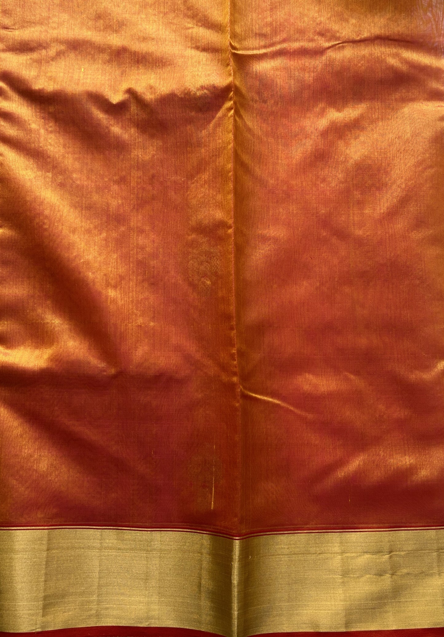 Chanderi Silk Saree Dark Orange color complemented with a Zari border - Sampradaya Designer Studio