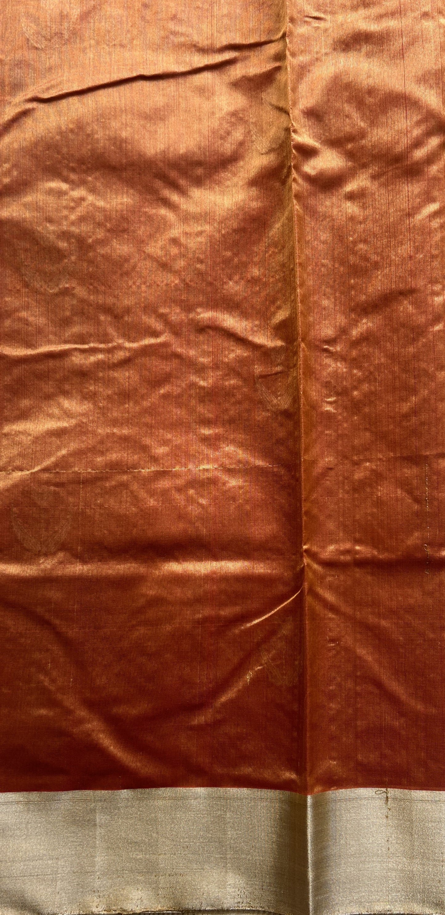 Chanderi Silk Saree Pumpkin Orange color complemented with a Zari border - Sampradaya Designer Studio