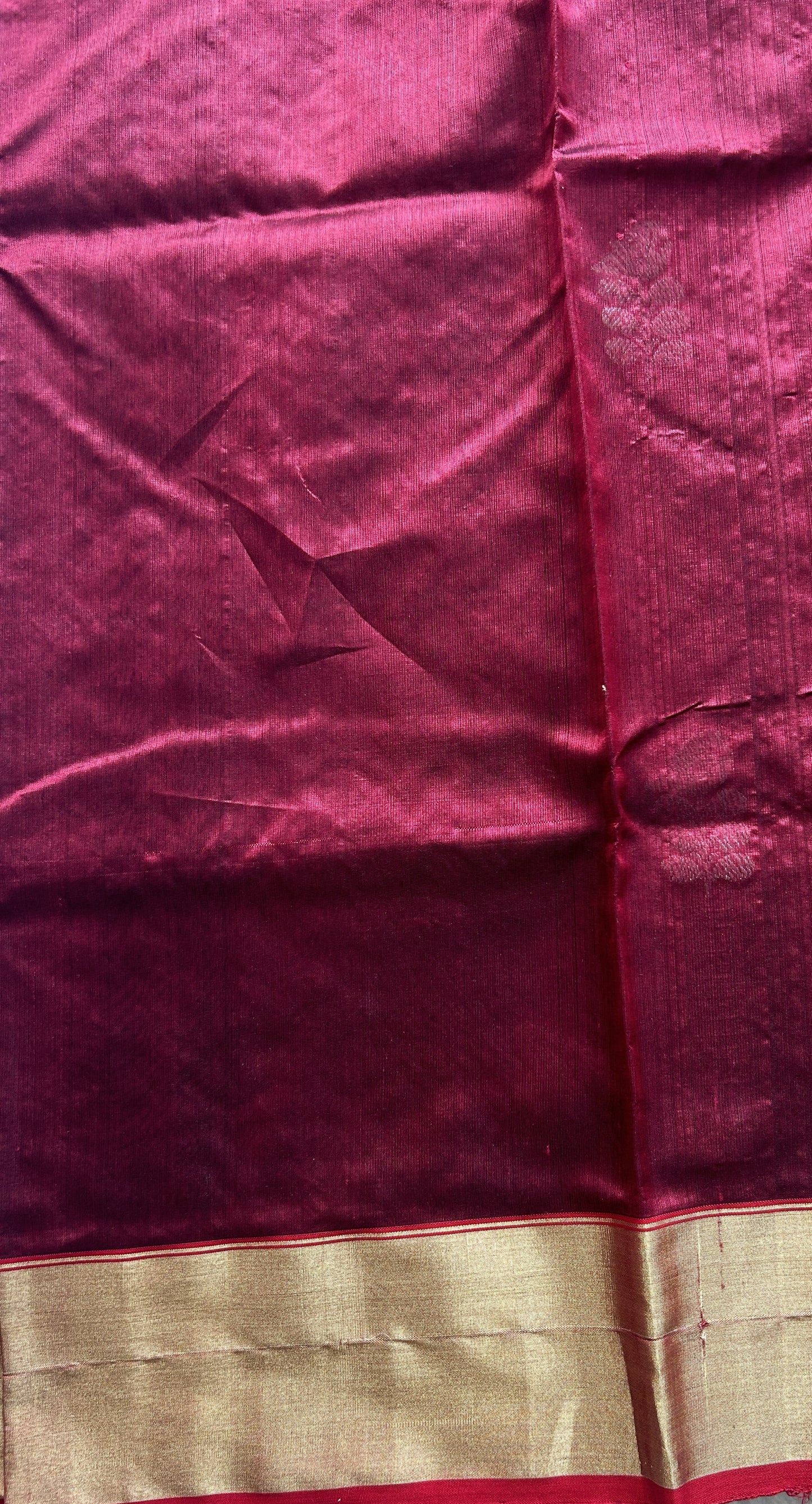 Chanderi Silk Saree Dark Maroon color complemented with a Zari border - Sampradaya Designer Studio