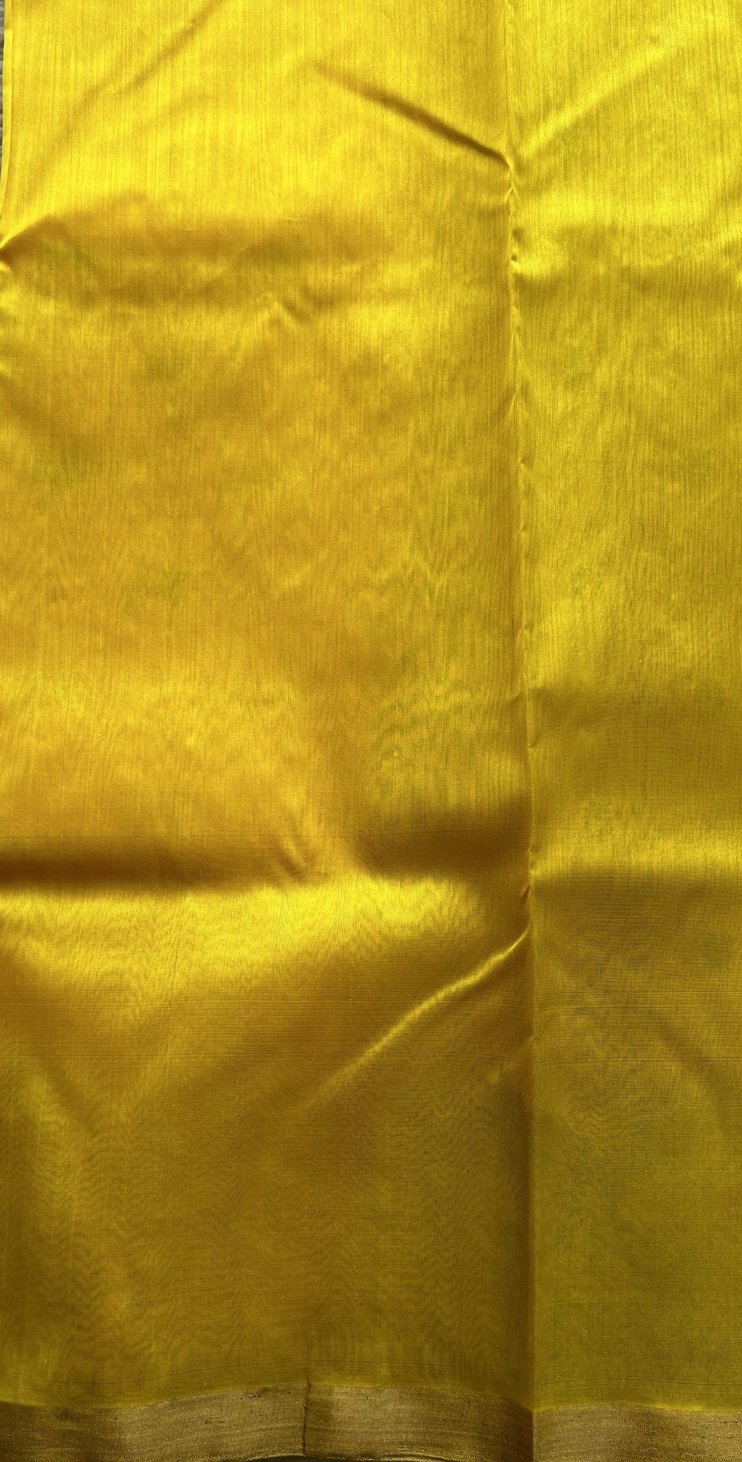 Chanderi Silk Saree Yellow color complemented with a Crown Zari border - Sampradaya Designer Studio