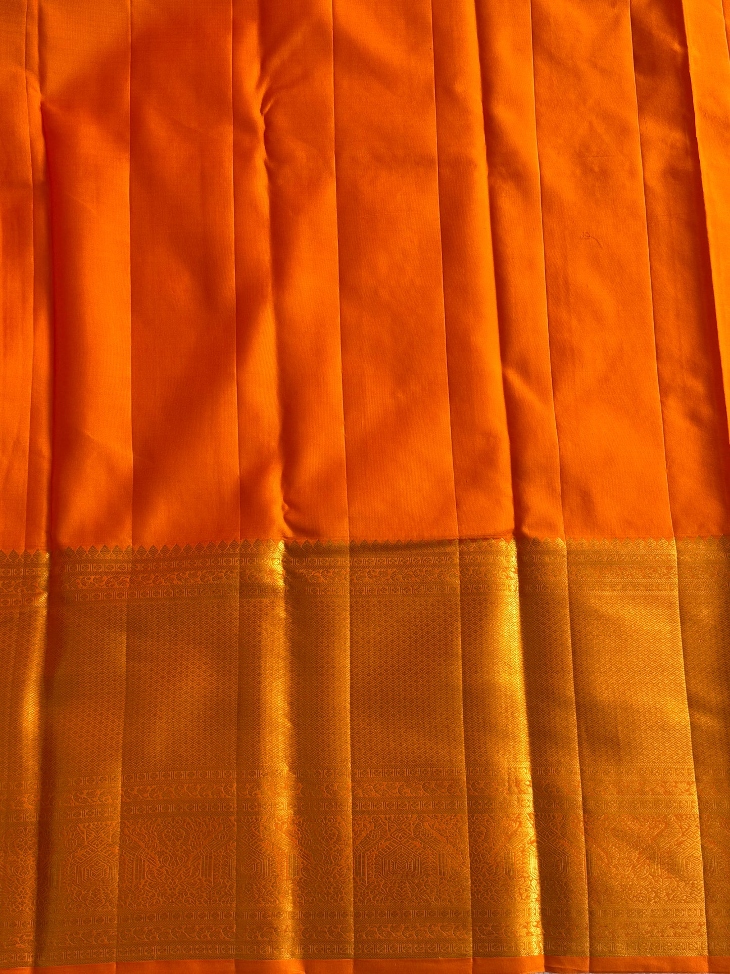 Orange Pure Kanjivaram Silk Saree | Weaving Border With All-Over Butta With Checks | Handloom | Silk Mark Certified