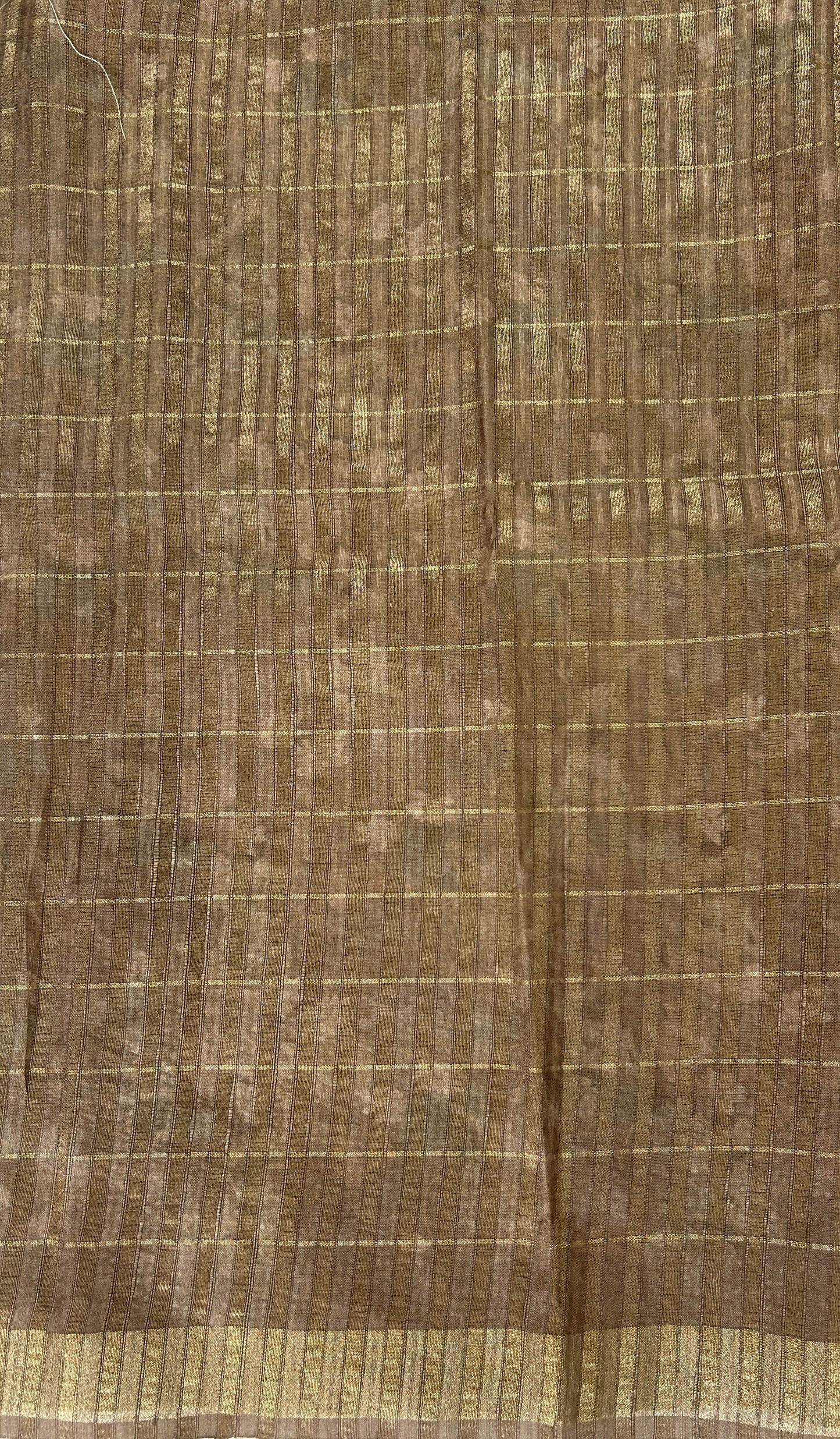 Semi Tussar Tissue Designer Saree Beige colored complemented with a Brown Zari Border. - Sampradaya Designer Studio