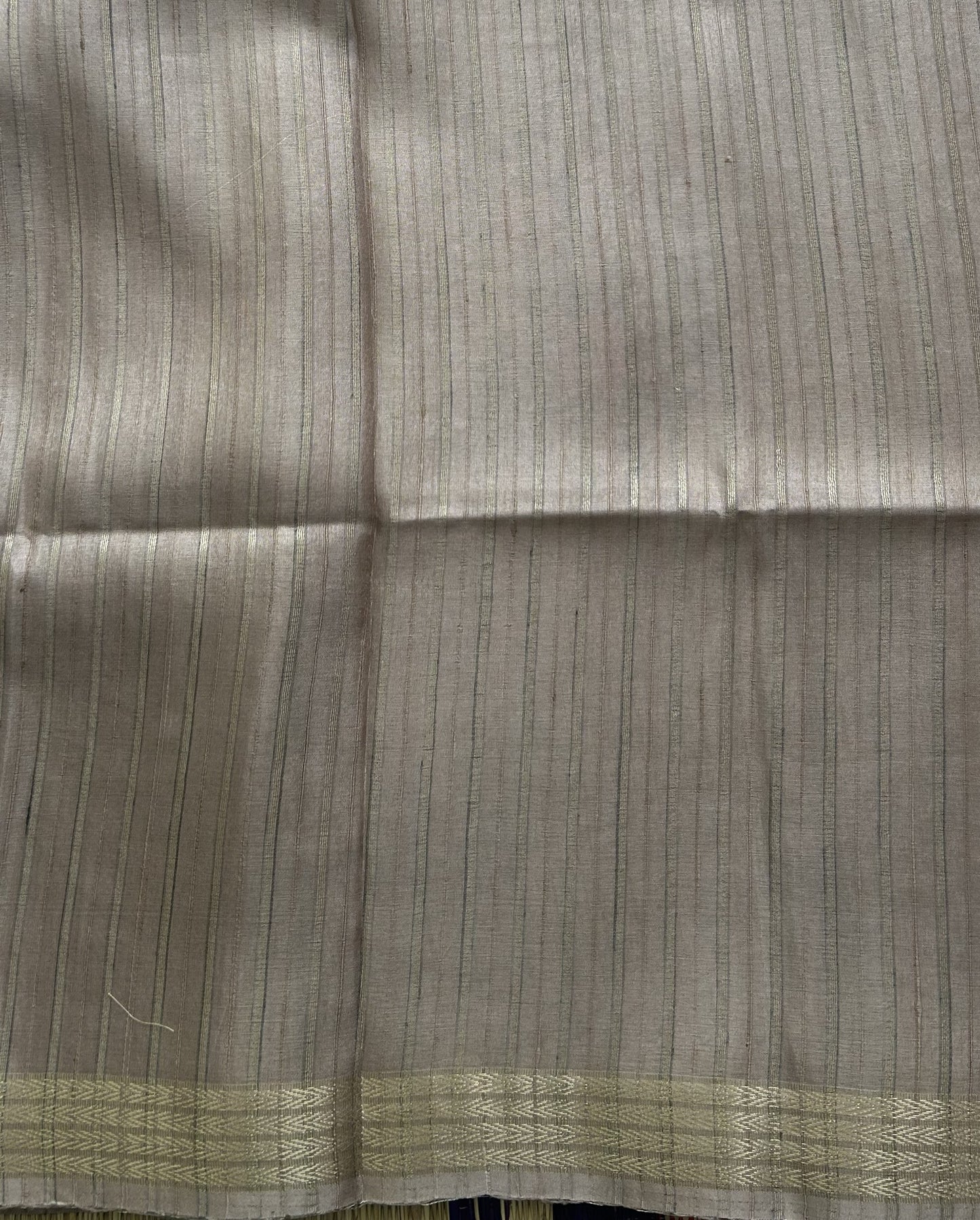 Semi Tussar Silk Saree - Beige color with Gold Zari Border - Elegant Fancy Saree for Party & Office Wear.