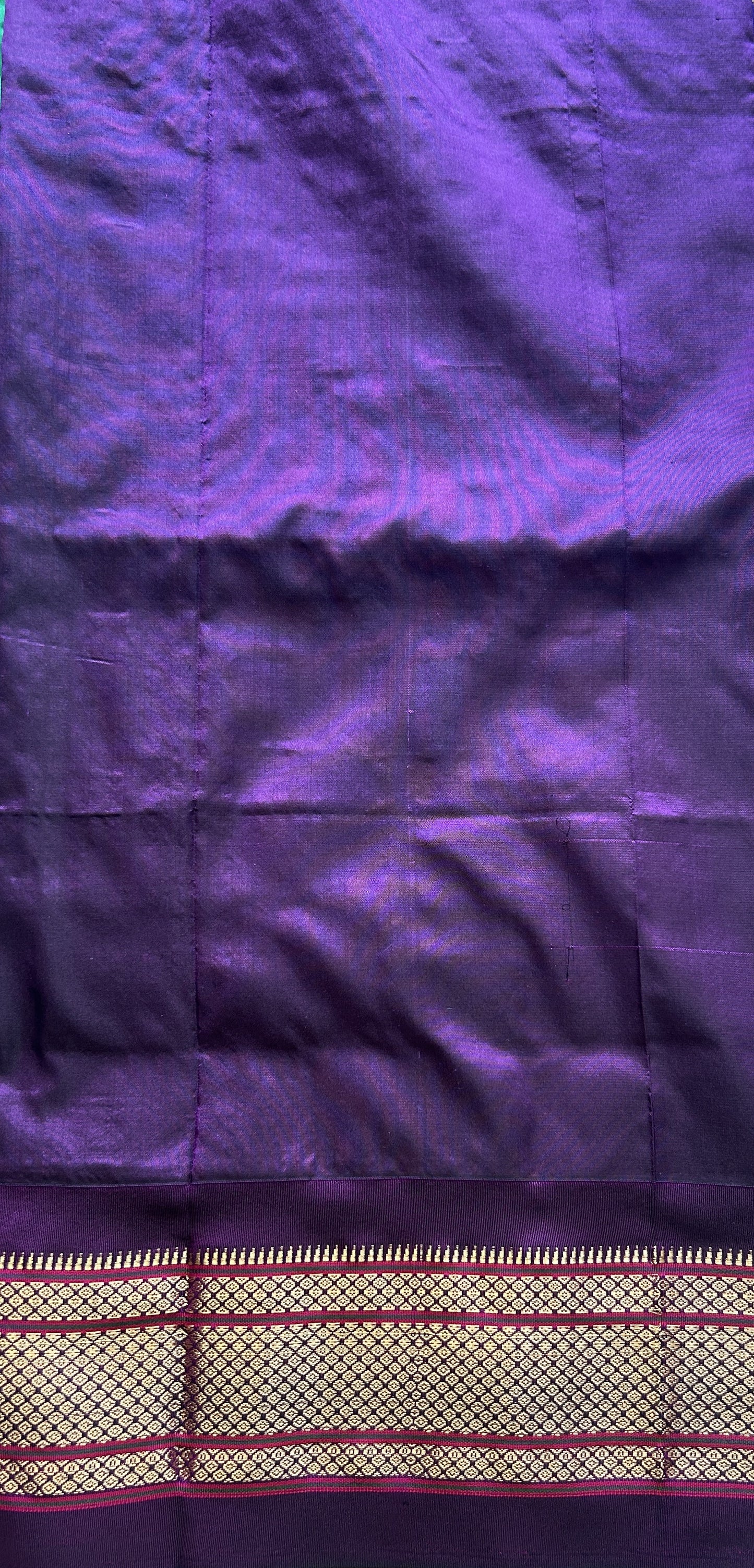Narayanpet Silk Saree Green Colored Complemented with a Violet Zari Border. - Sampradaya Designer Studio