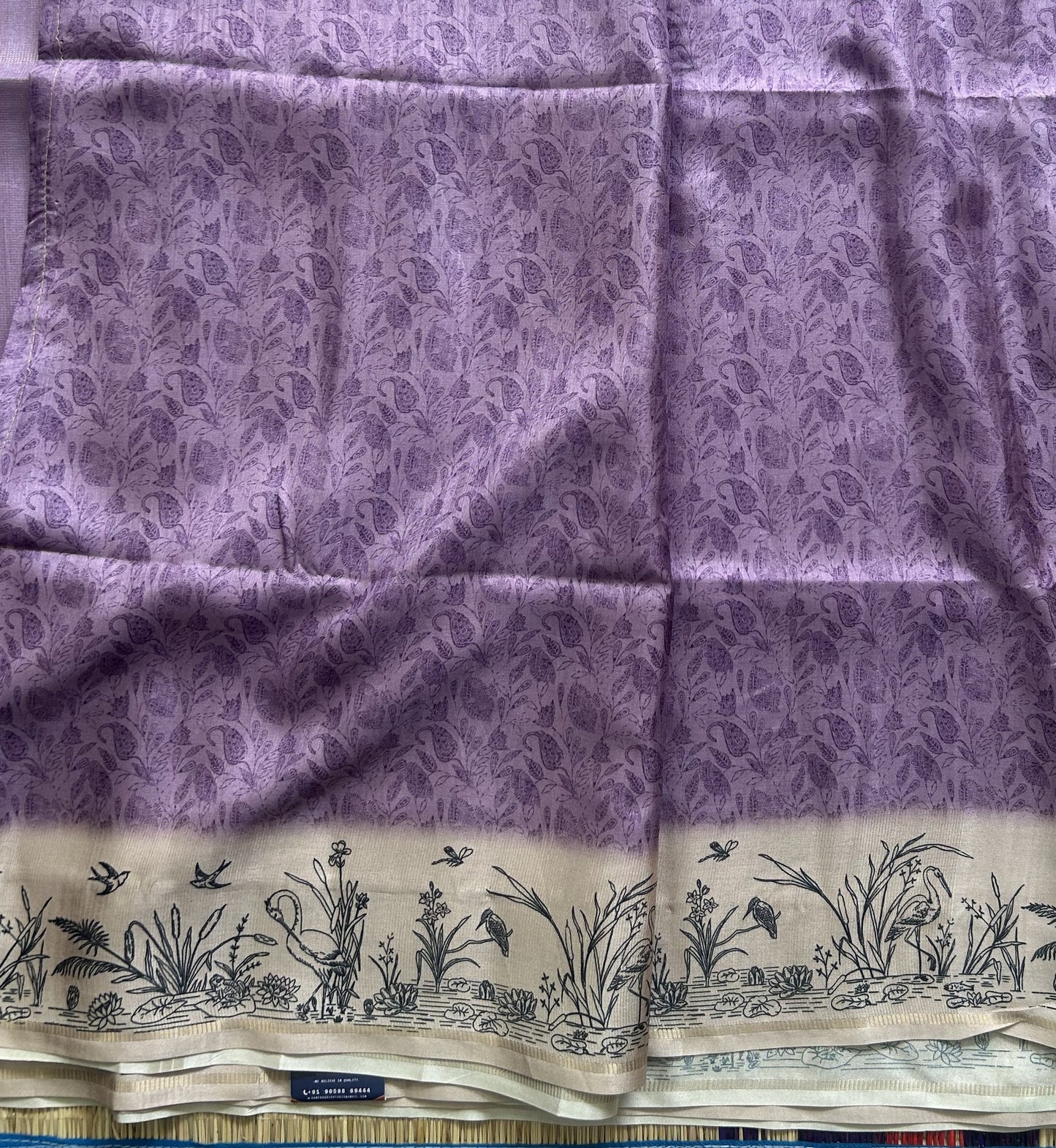 Semi Tussar Silk Saree - lavender color with Gold Zari Border - Elegant Fancy Saree for Party & Office Wear.