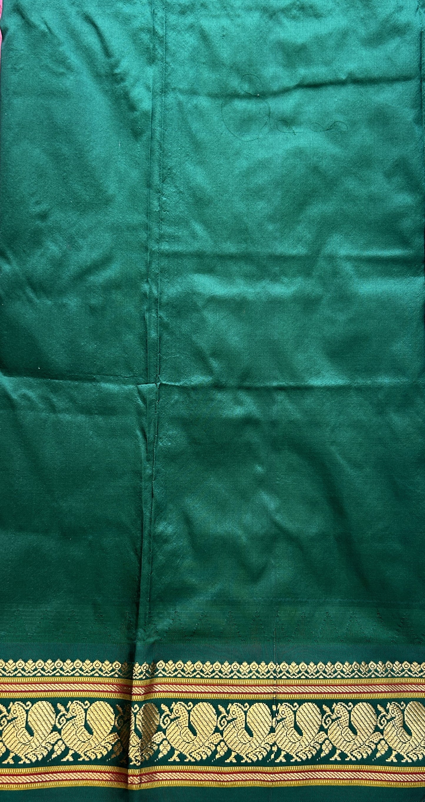 Narayanpet Silk Saree Dark Pink Colored Complemented with a Green Zari Border. - Sampradaya Designer Studio