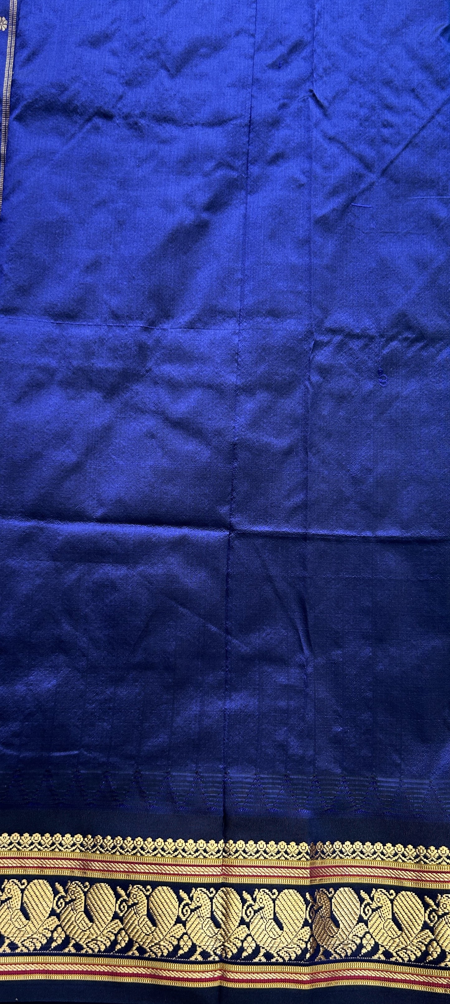 Narayanpet Silk Saree Sky Blue Colored Complemented with a Navy Blue Zari Border. - Sampradaya Designer Studio