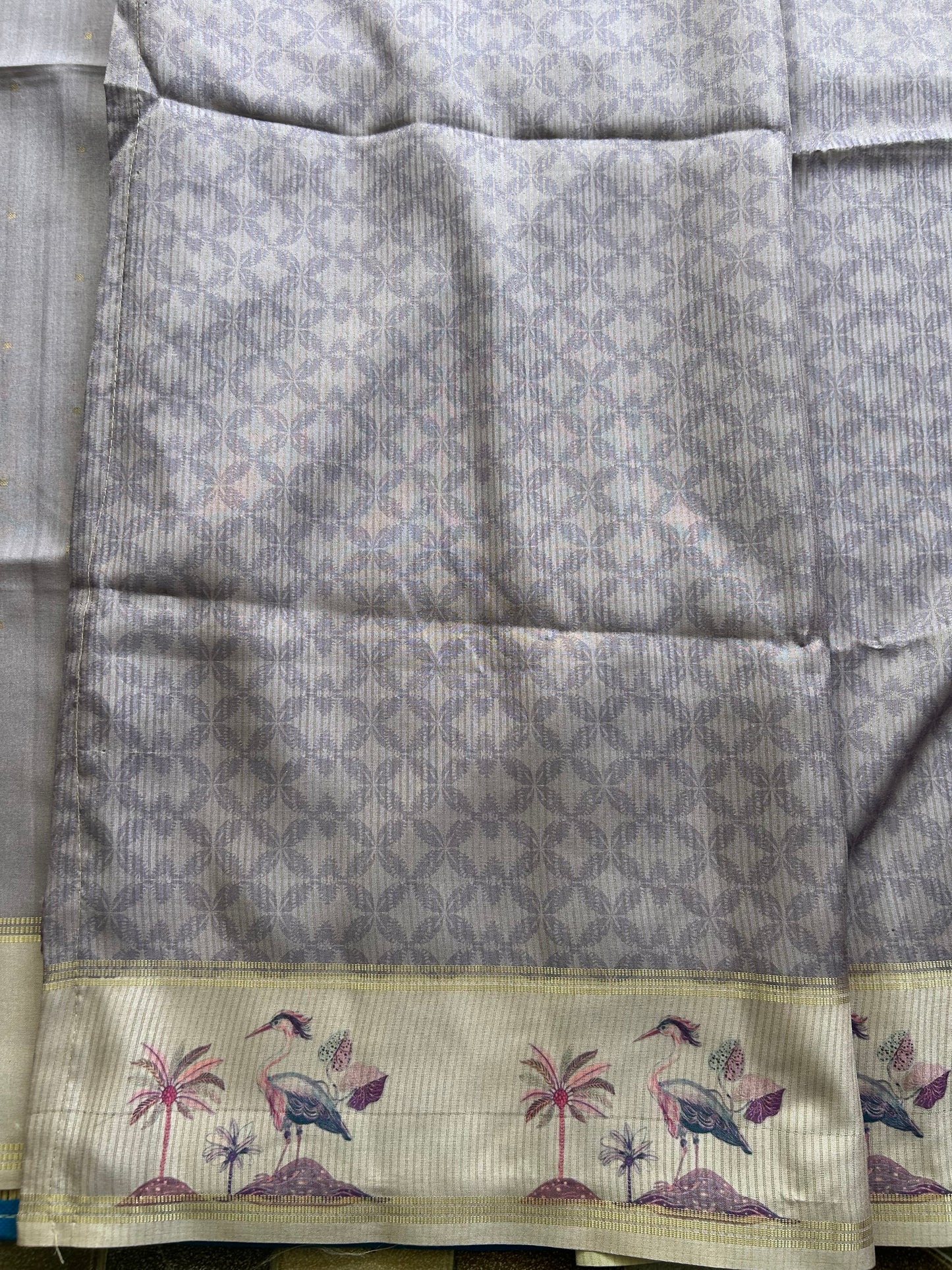 Semi Tussar Silk Saree - Violet with Gold Zari Border - Elegant Fancy Saree for Party & Office Wear.