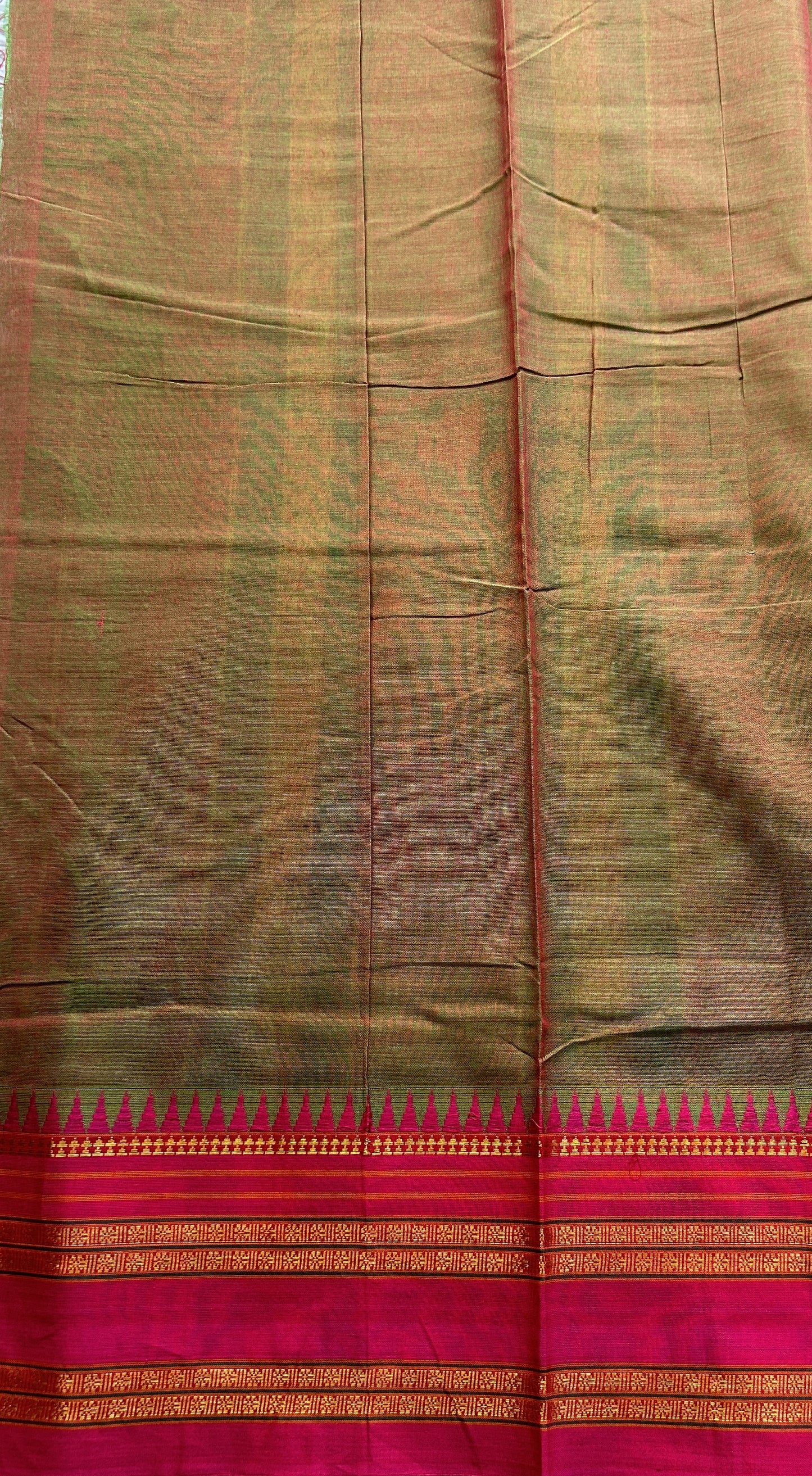 Narayanpet Cotton Saree Dual Shade Colored Complemented with a Thread Border. - Sampradaya Designer Studio