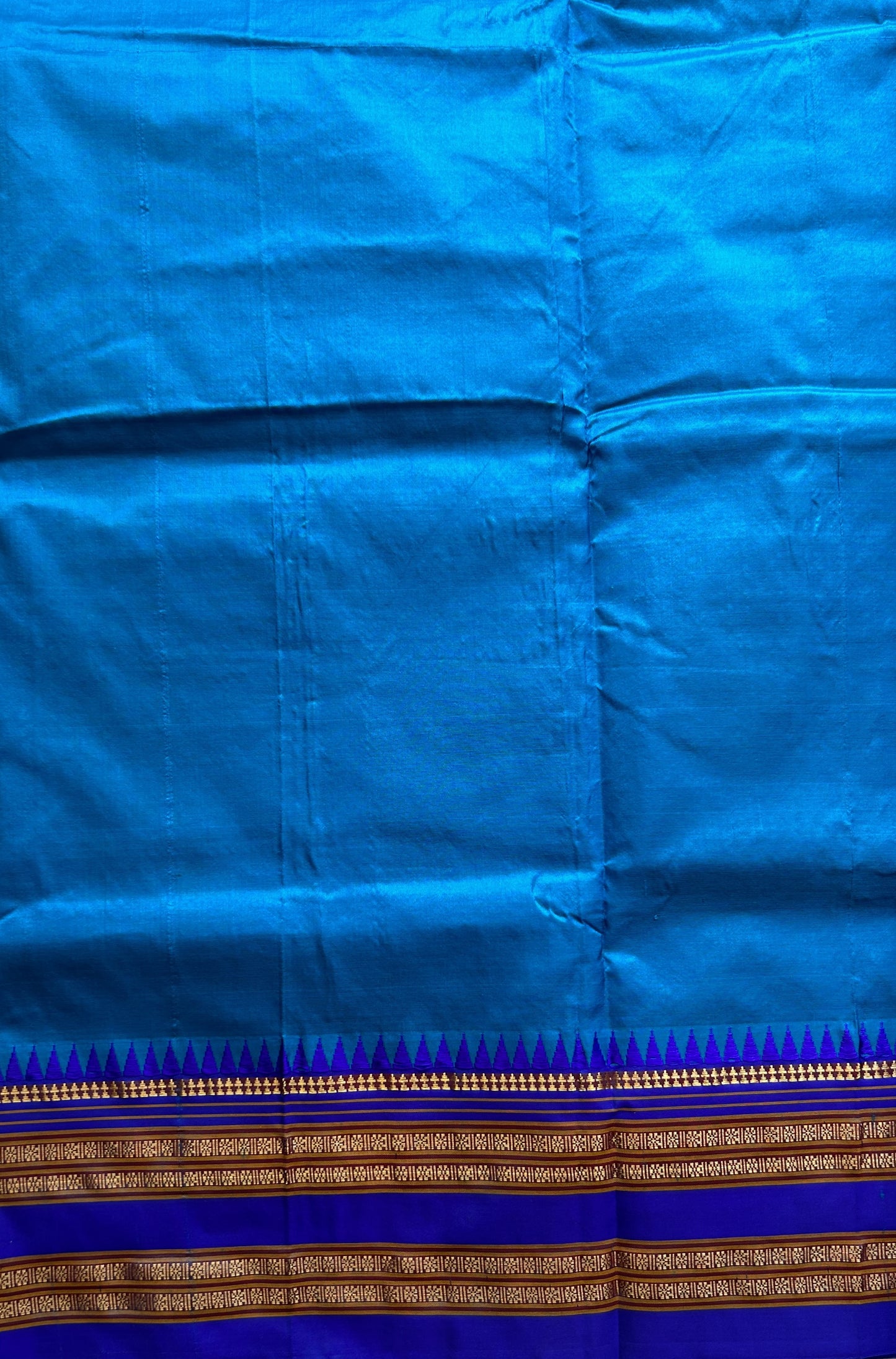 Narayanpet Silk Saree Blue Colored Complemented with a Zari Border. - Sampradaya Designer Studio
