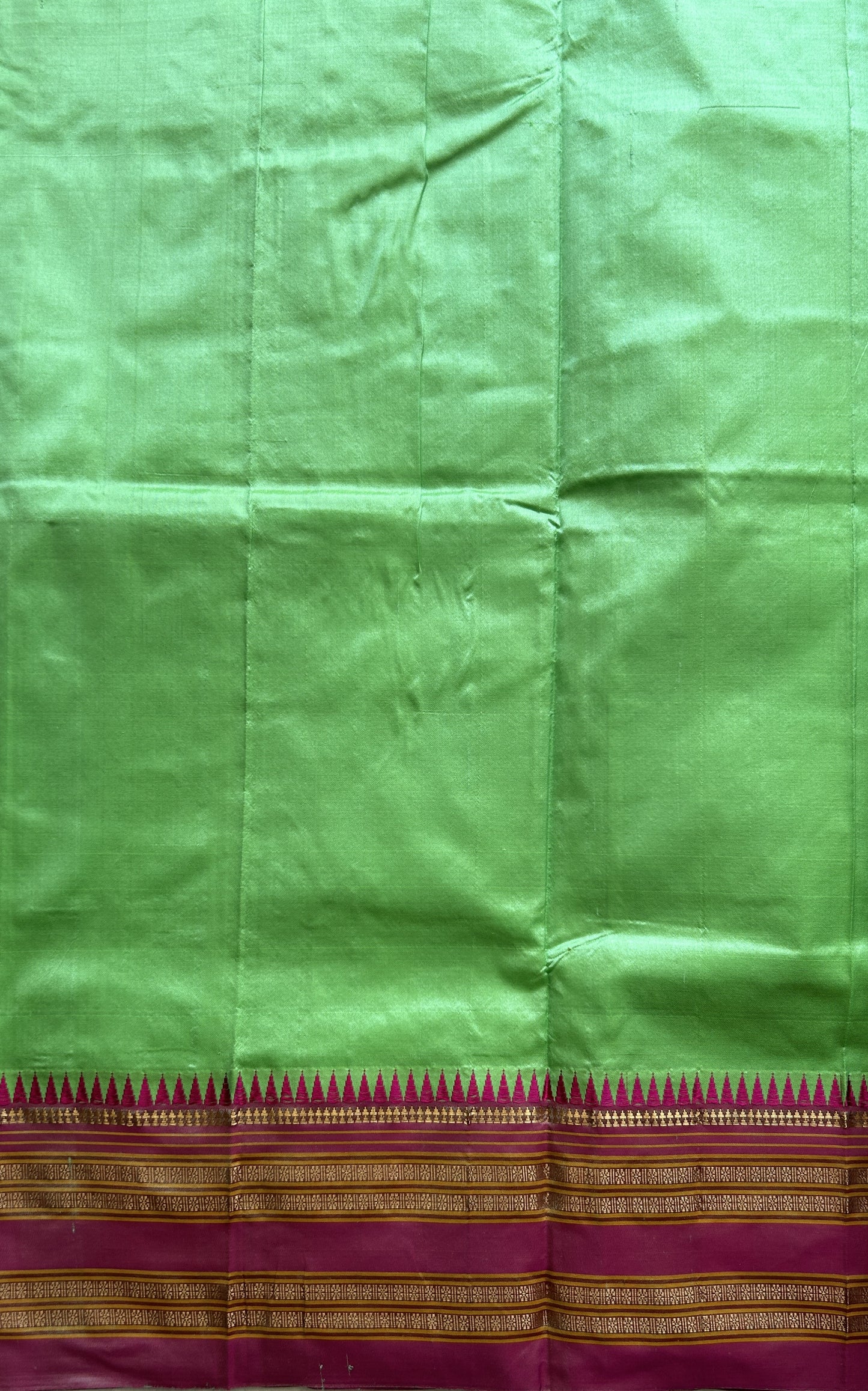 Narayanpet Silk Saree Light Parrot Green Colored Complemented with a Zari Border. - Sampradaya Designer Studio