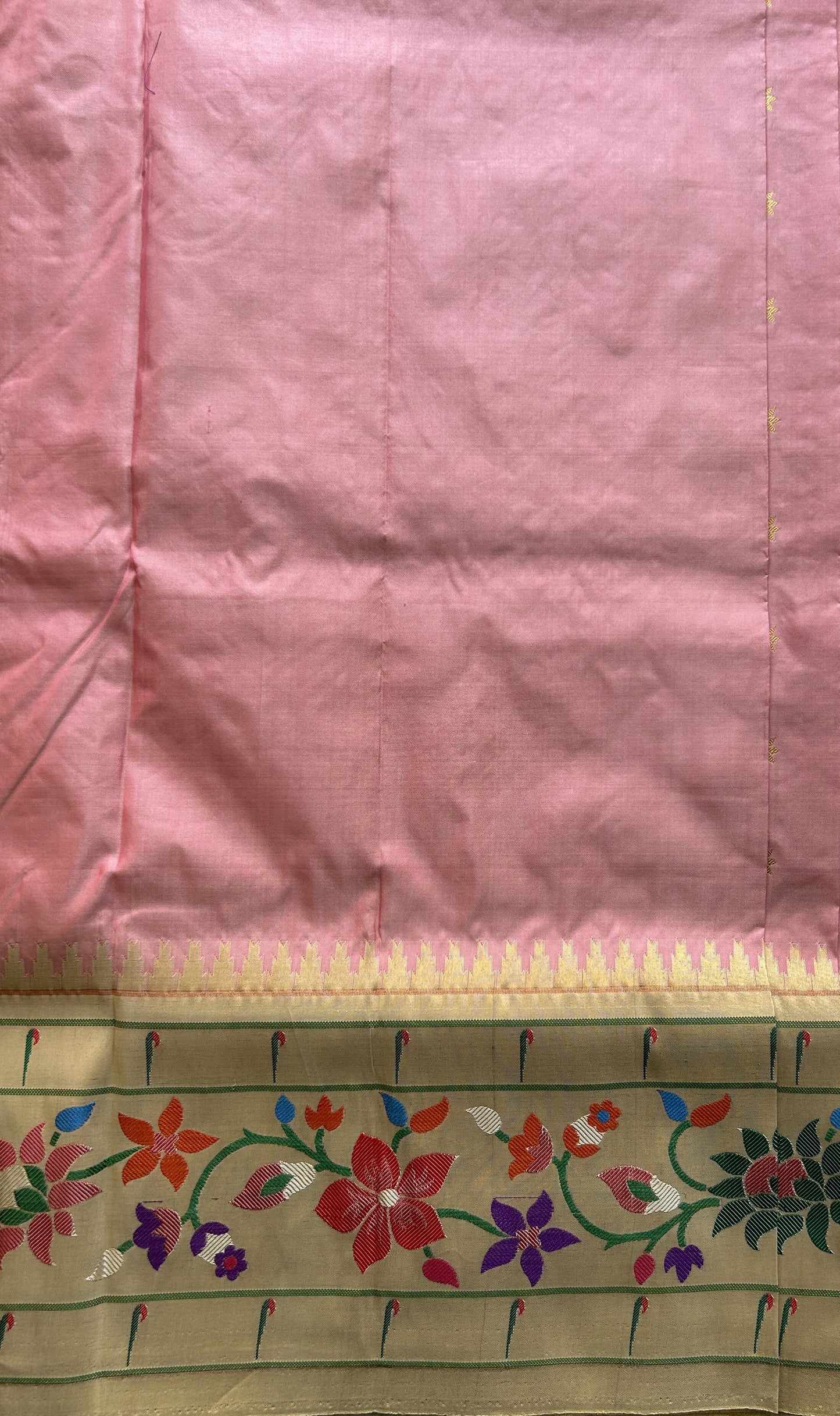 Narayanpet Silk Saree Light Pink Colored Complemented with a Paithani Border. - Sampradaya Designer Studio