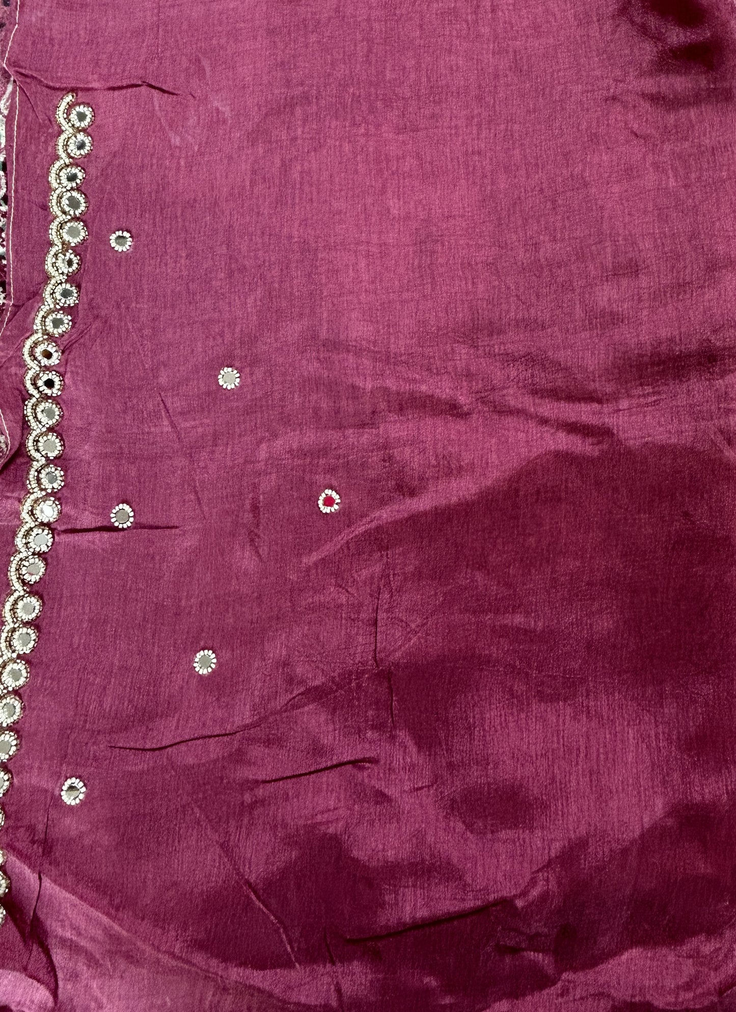 Chiffon Designer Saree Onion Pink Color complemented with a Hand Embroidery Border. - Sampradaya Designer Studio