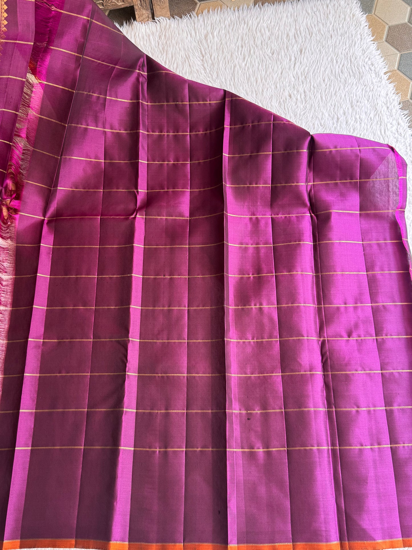 Pure Kanjivaram Silk Saree | Purple With Gold Zari Border | Handloom | Silk Mark Certified