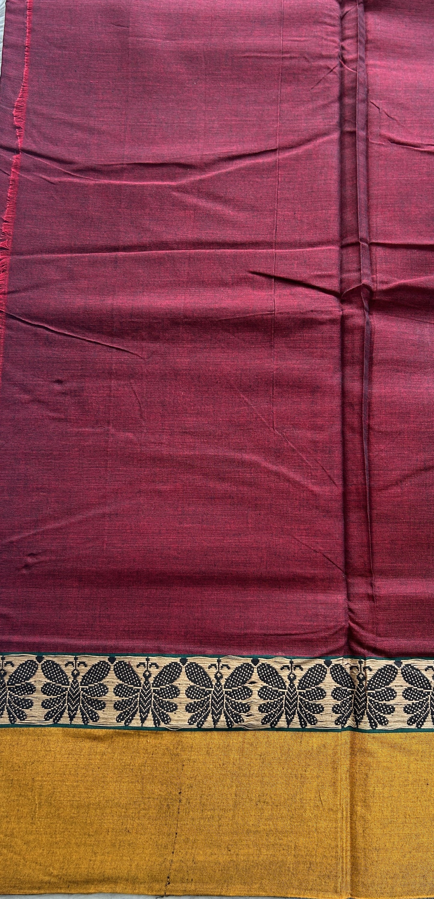 Narayanpet Cotton Saree Maroon Colored Complemented with a Thread Border. - Sampradaya Designer Studio