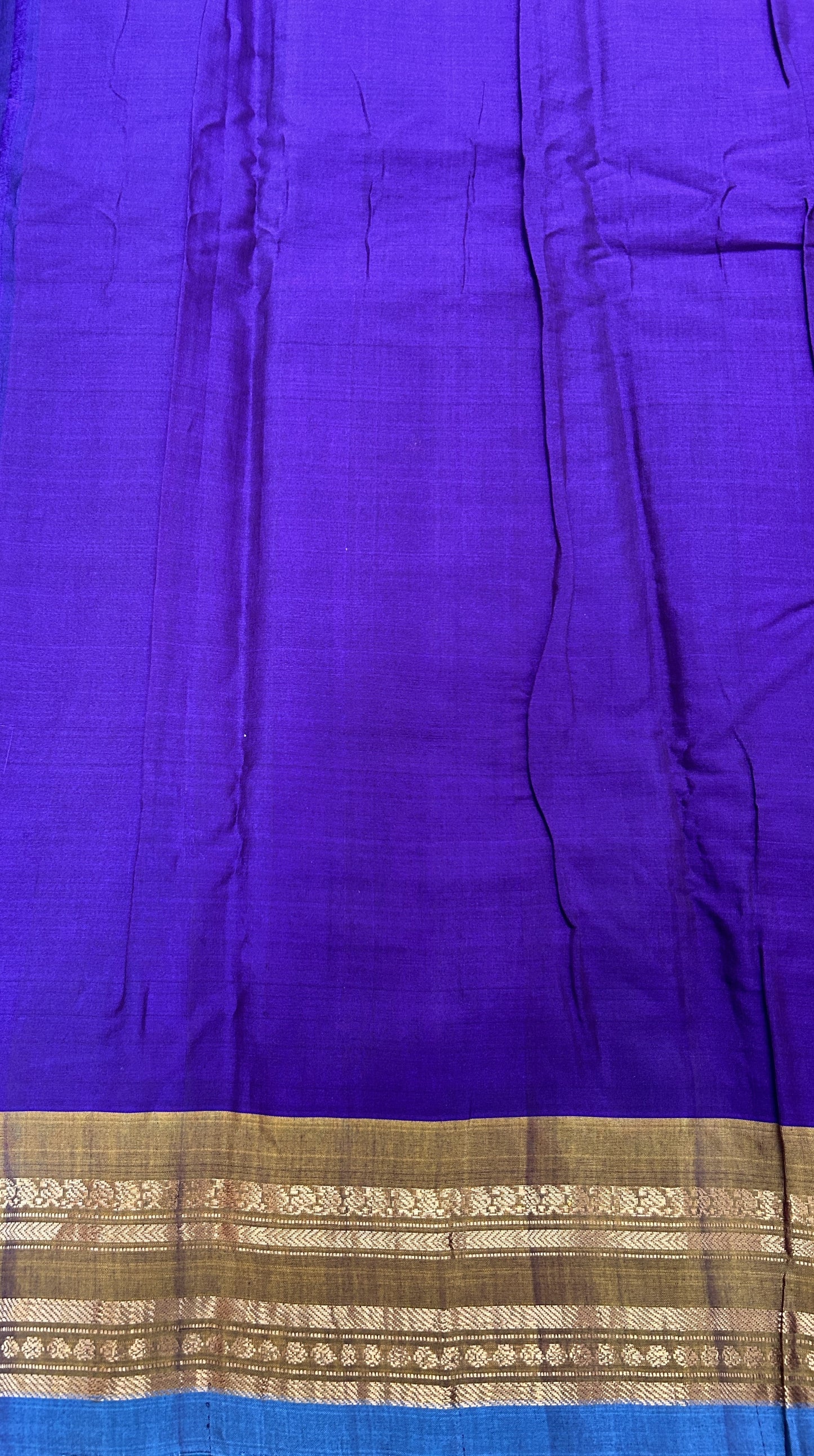 Gadwal Sico Saree Purple colored complemented with a Mustard Yellow Kanchi Border. - Sampradaya Designer Studio