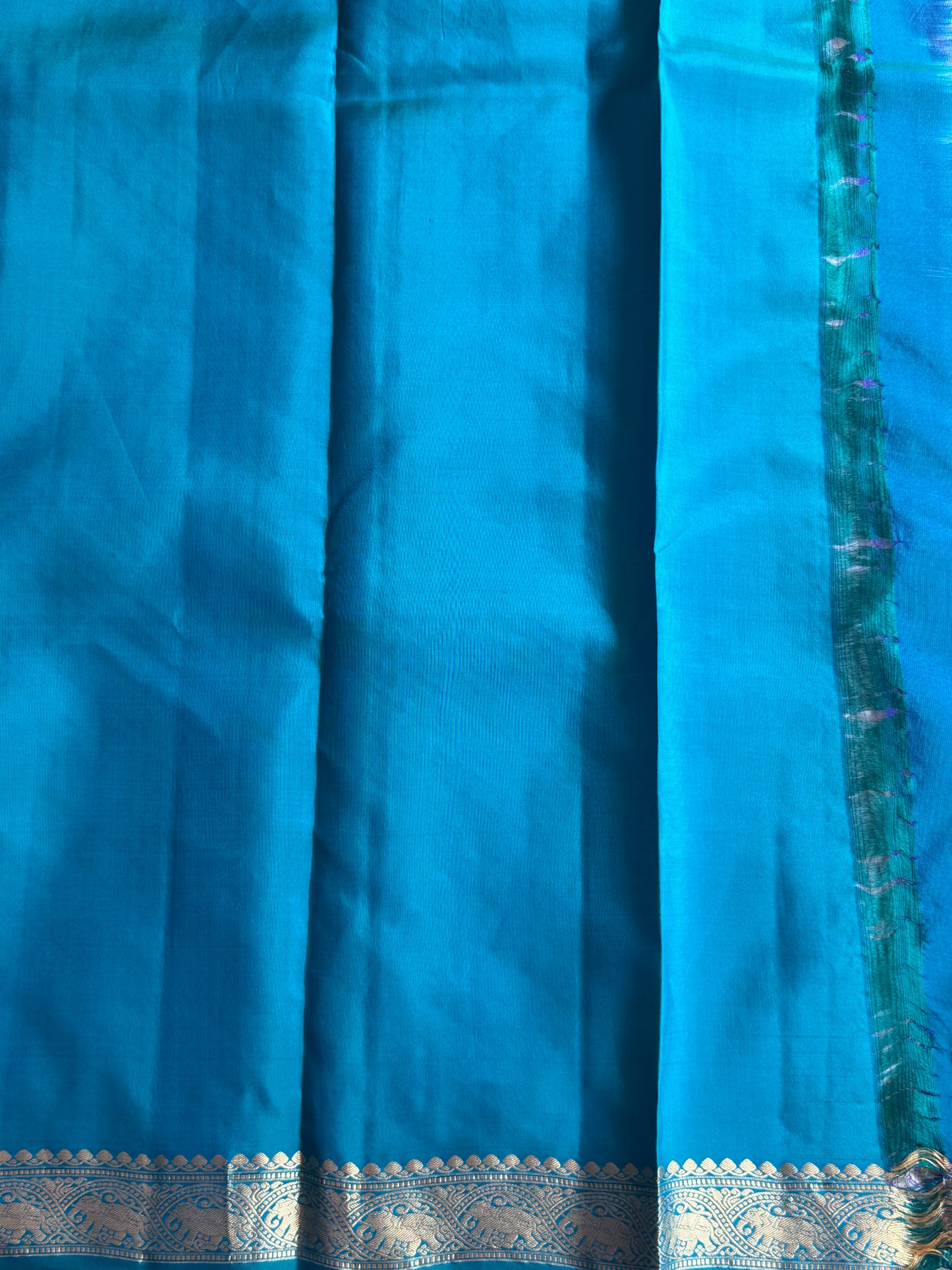 Pure Kanjivaram Silk Saree | Blue With Gold Zari Border | Handloom | Silk Mark Certified