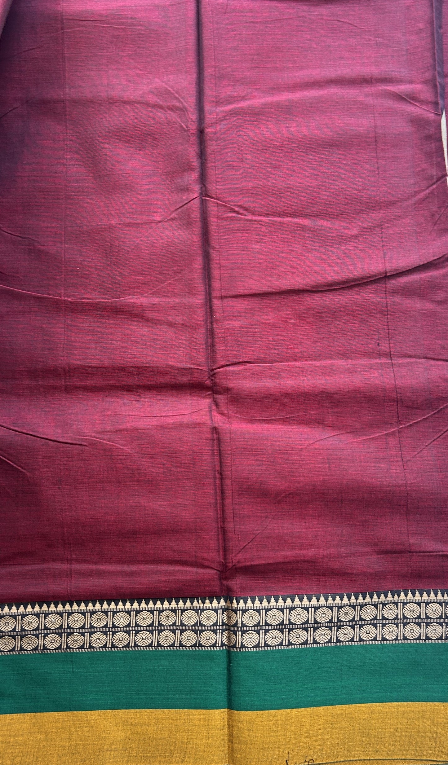 Narayanpet Cotton Saree Dark Maroon Colored Complemented with a Gap Border. - Sampradaya Designer Studio