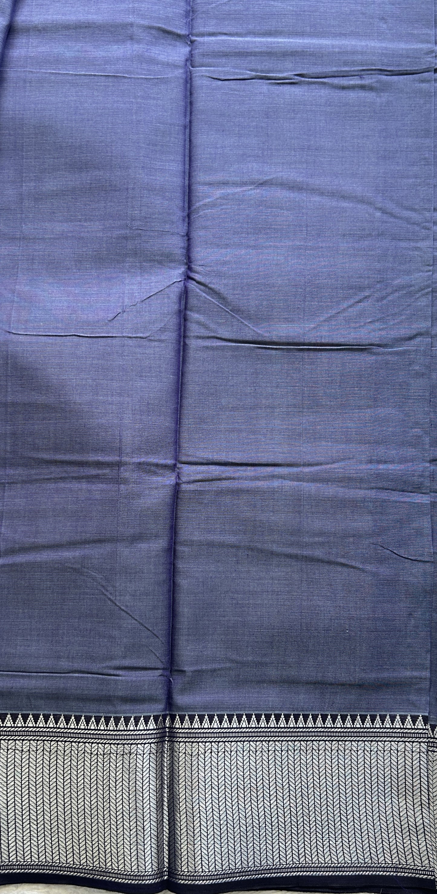 Narayanpet Cotton Saree Ink Blue Colored Complemented with a Thread Border. - Sampradaya Designer Studio