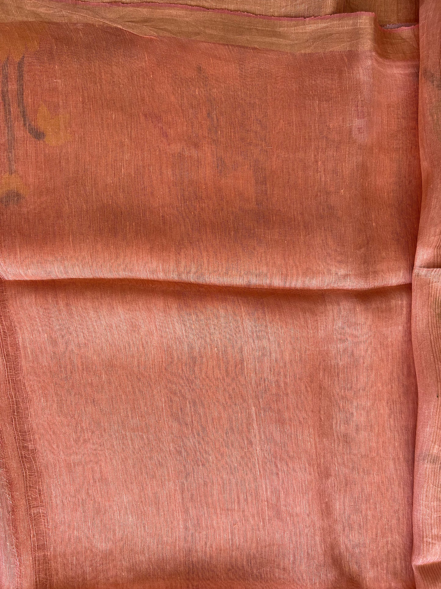 Peach Pure Tissue Linen Jamdani Saree with Gold Zari Border | Pure Handloom