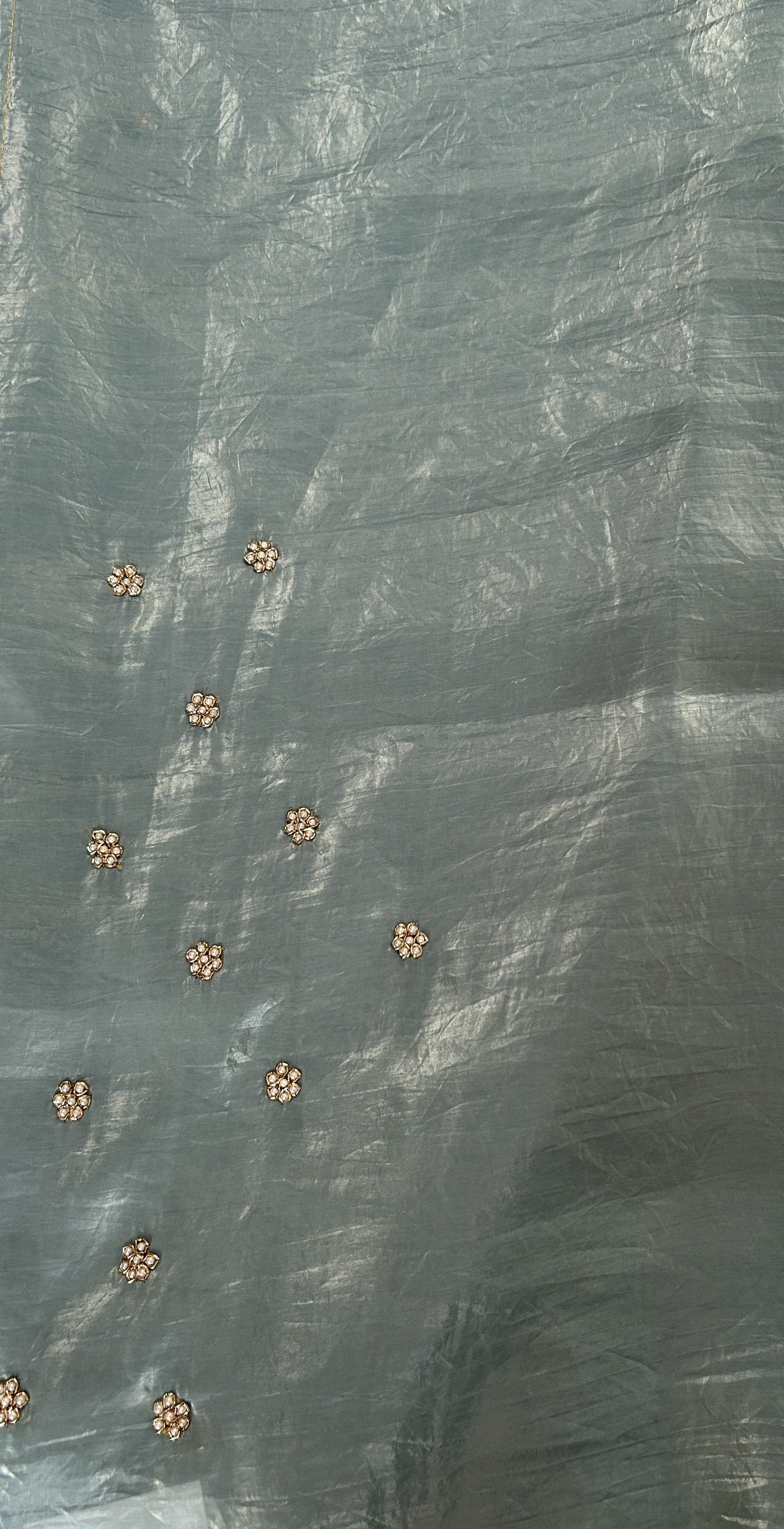 Inox Silk Saree Sea Blue Colored Complemented with a Hand Embroidery Border. - Sampradaya Designer Studio