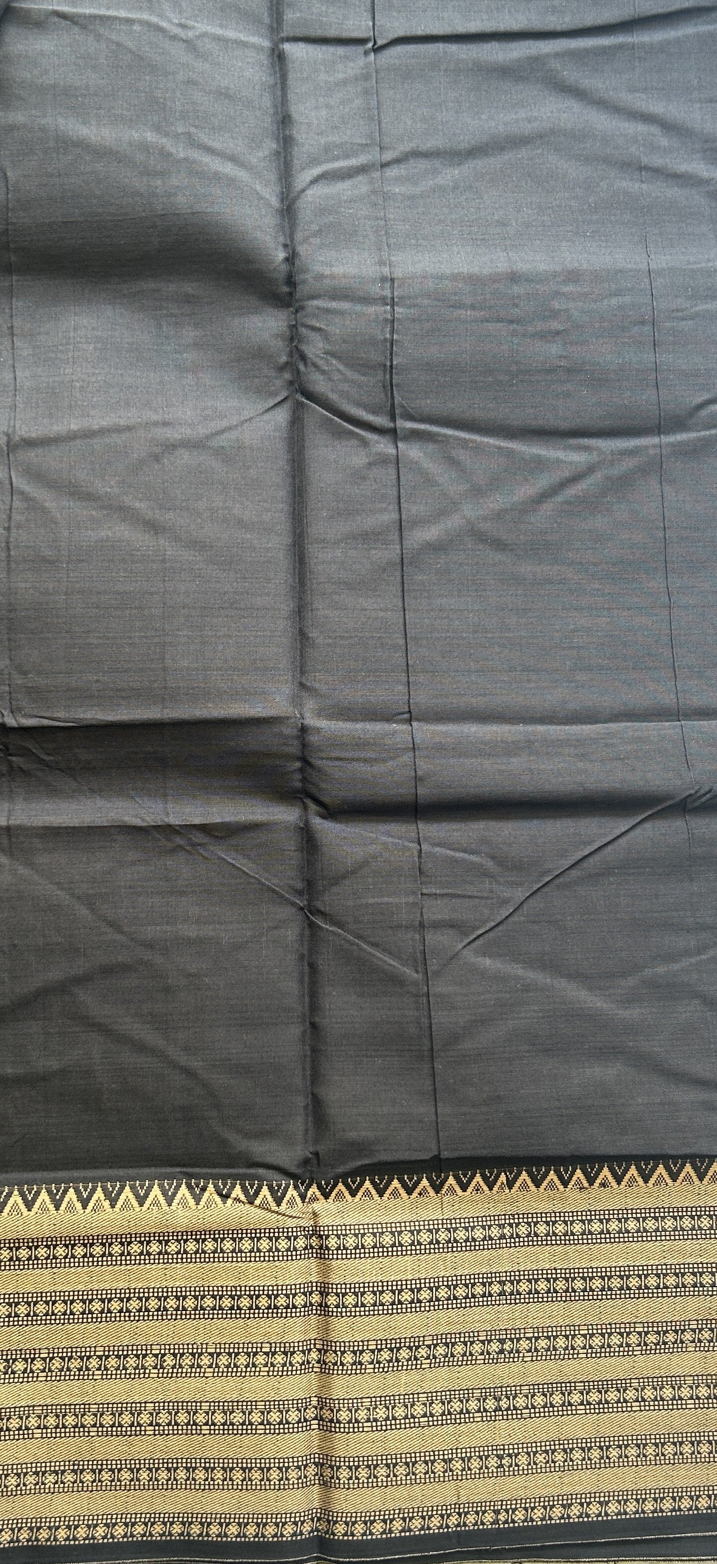Narayanpet Cotton Saree Black Colored Complemented with a Gap Border. - Sampradaya Designer Studio