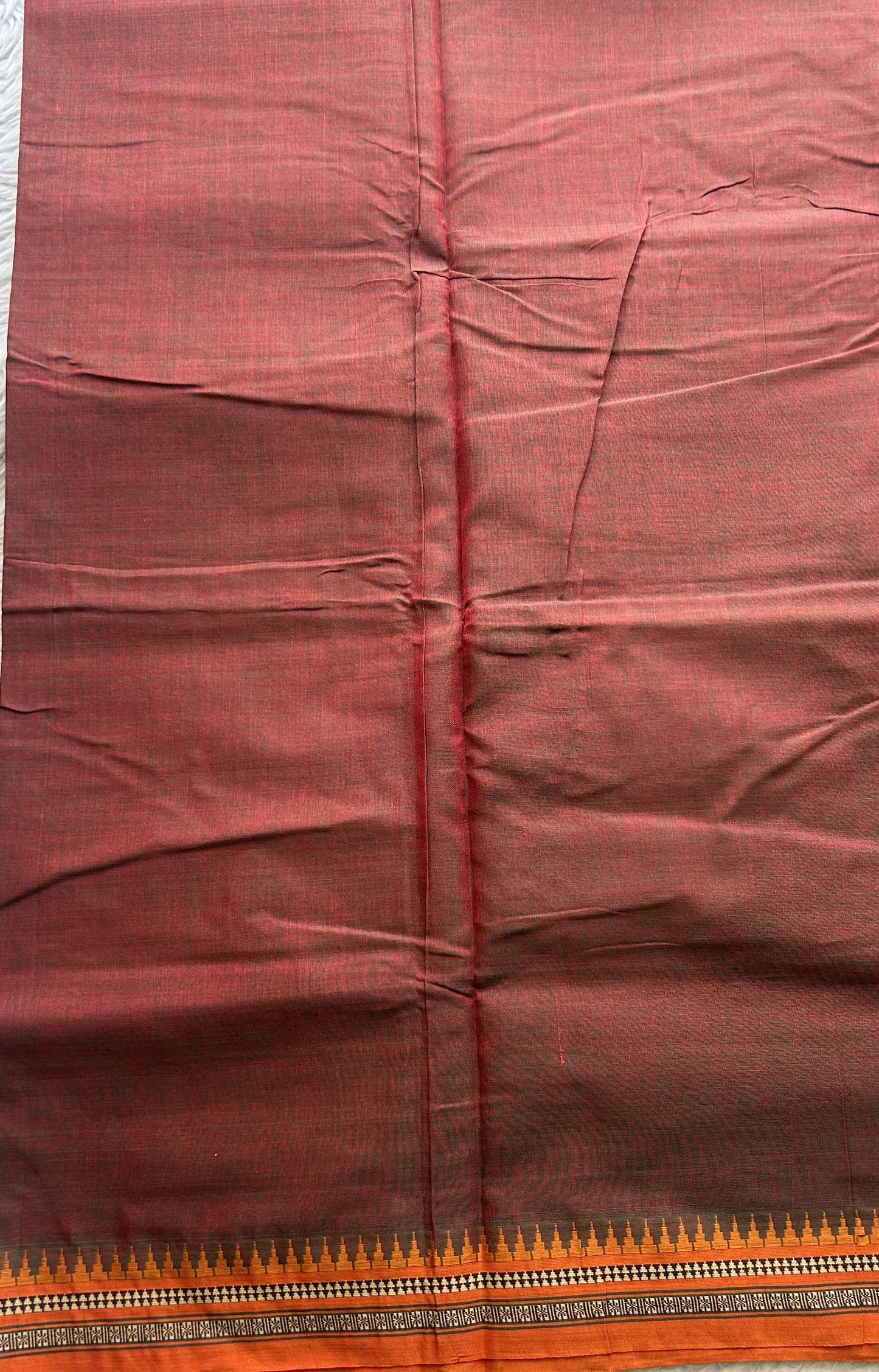Narayanpet Cotton Saree Ginger Colored Complemented with a Thread Border. - Sampradaya Designer Studio