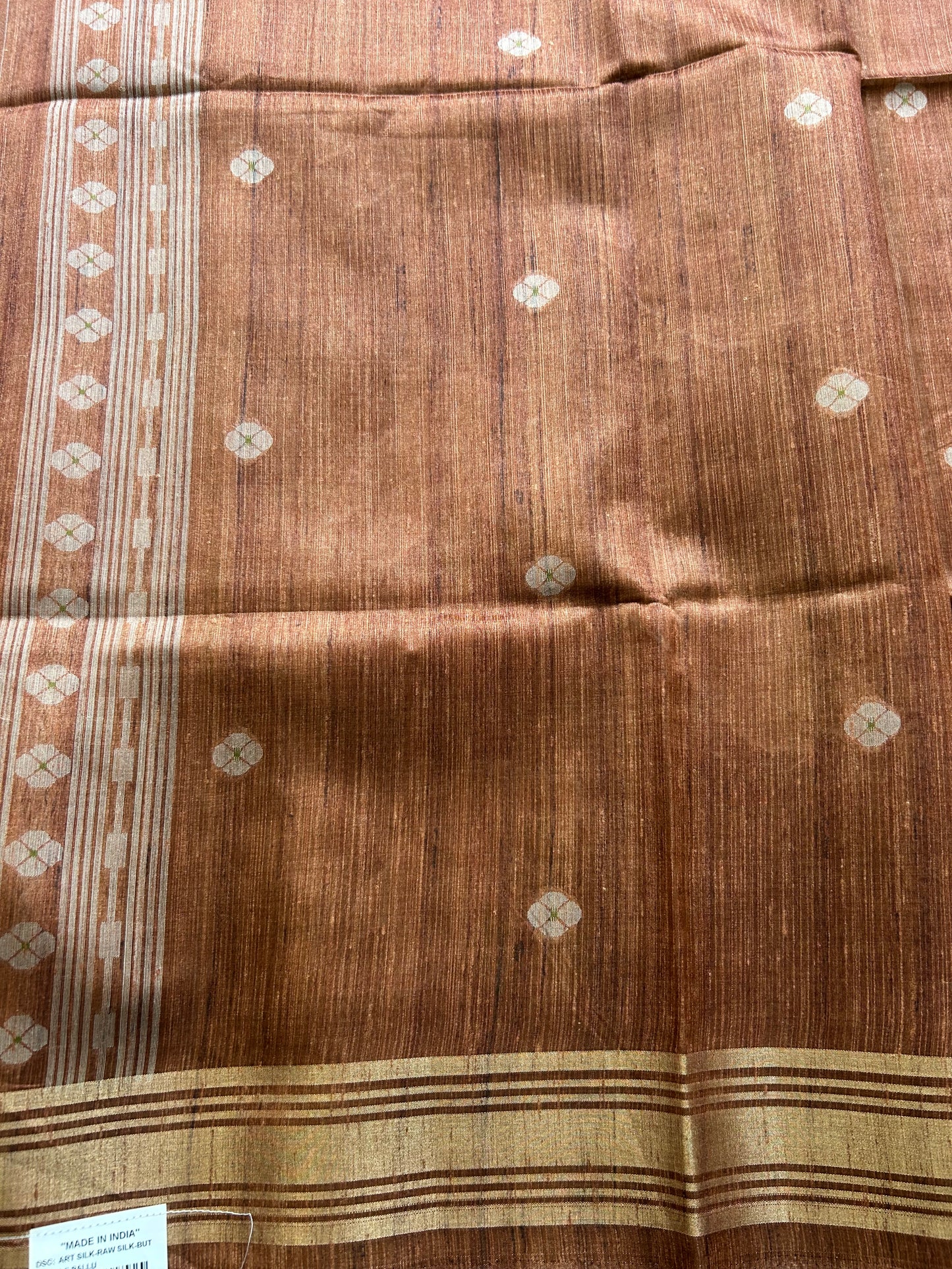 Semi Tussar Silk Saree -Brown color with Gold Zari Border - Elegant Fancy Saree for Party & Office Wear.