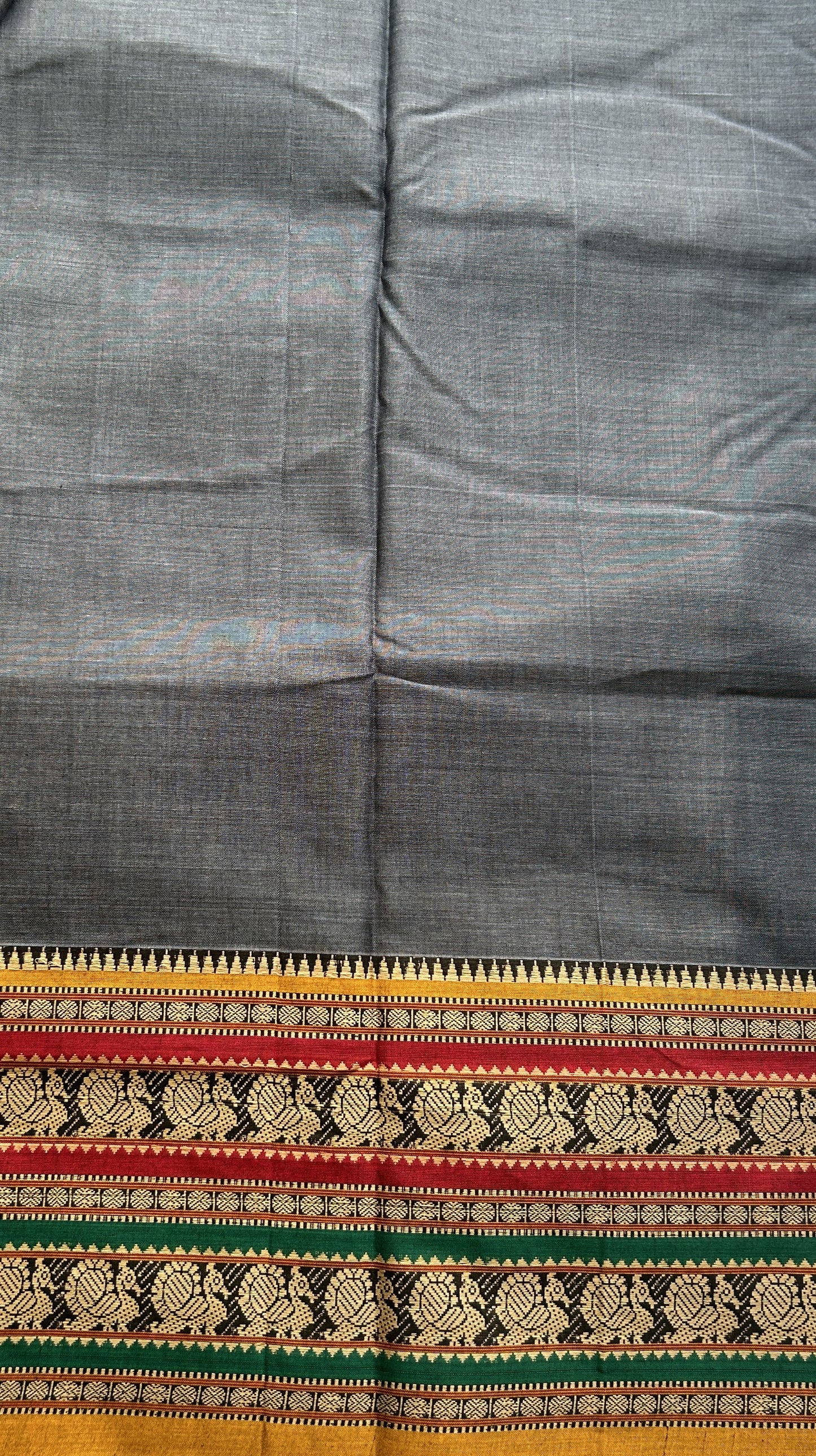 Narayanpet Cotton Saree Gray Colored Complemented with a Thread Border. - Sampradaya Designer Studio