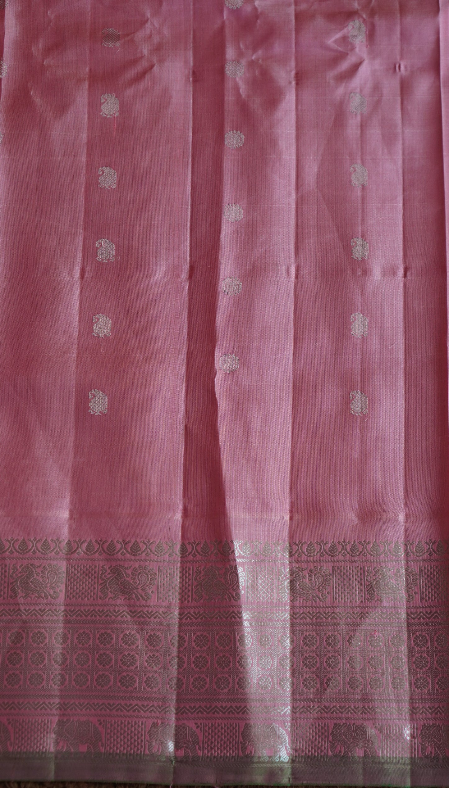 Gadwal Silk Saree Bottle Green Colored Complemented With a Zari Border - Sampradaya Designer Studio